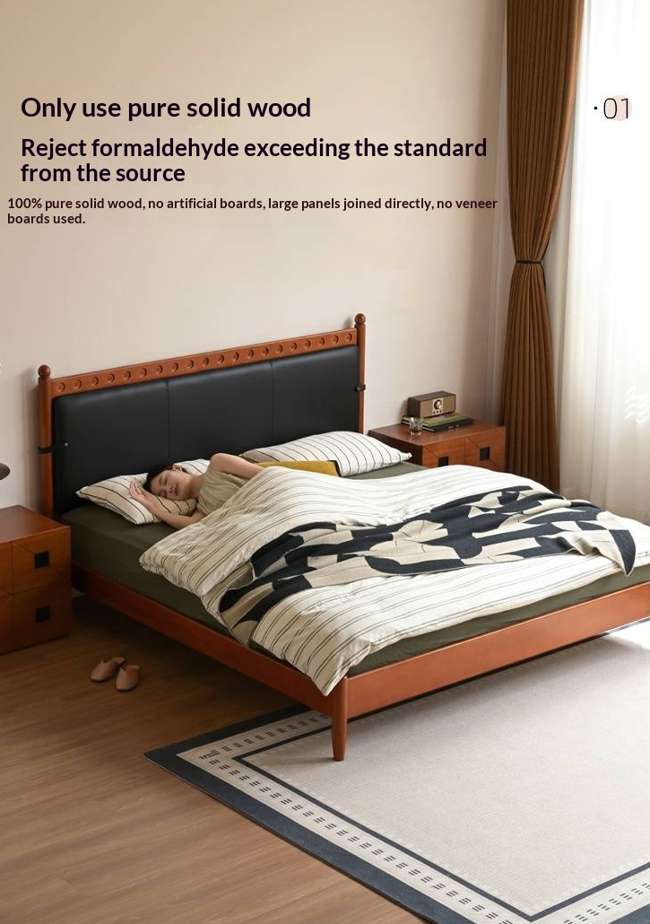 Poplar Solid Wood Vintage Soft Backrest Bed