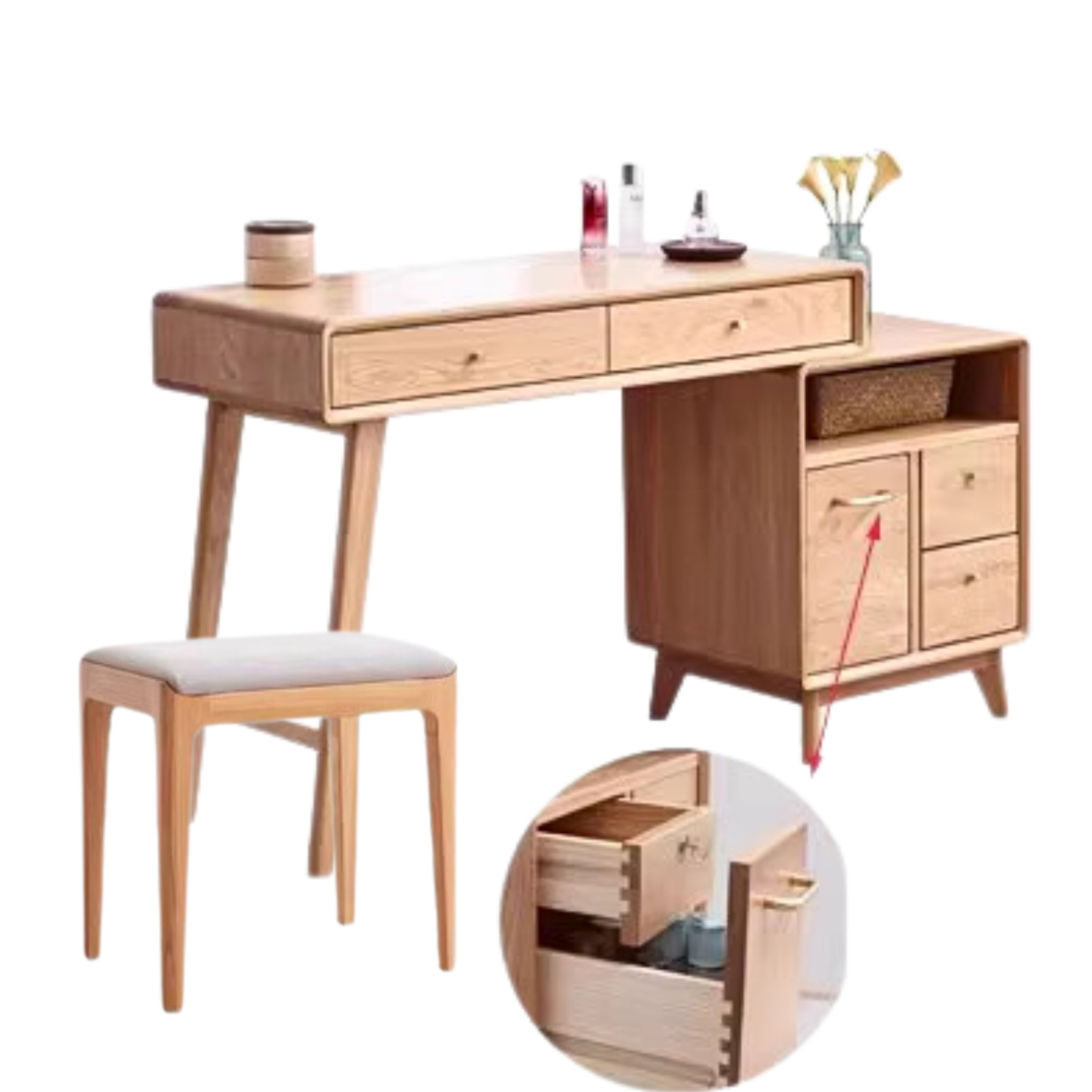 Oak Solid Wood Telescopic Dressing Table Cabinet.