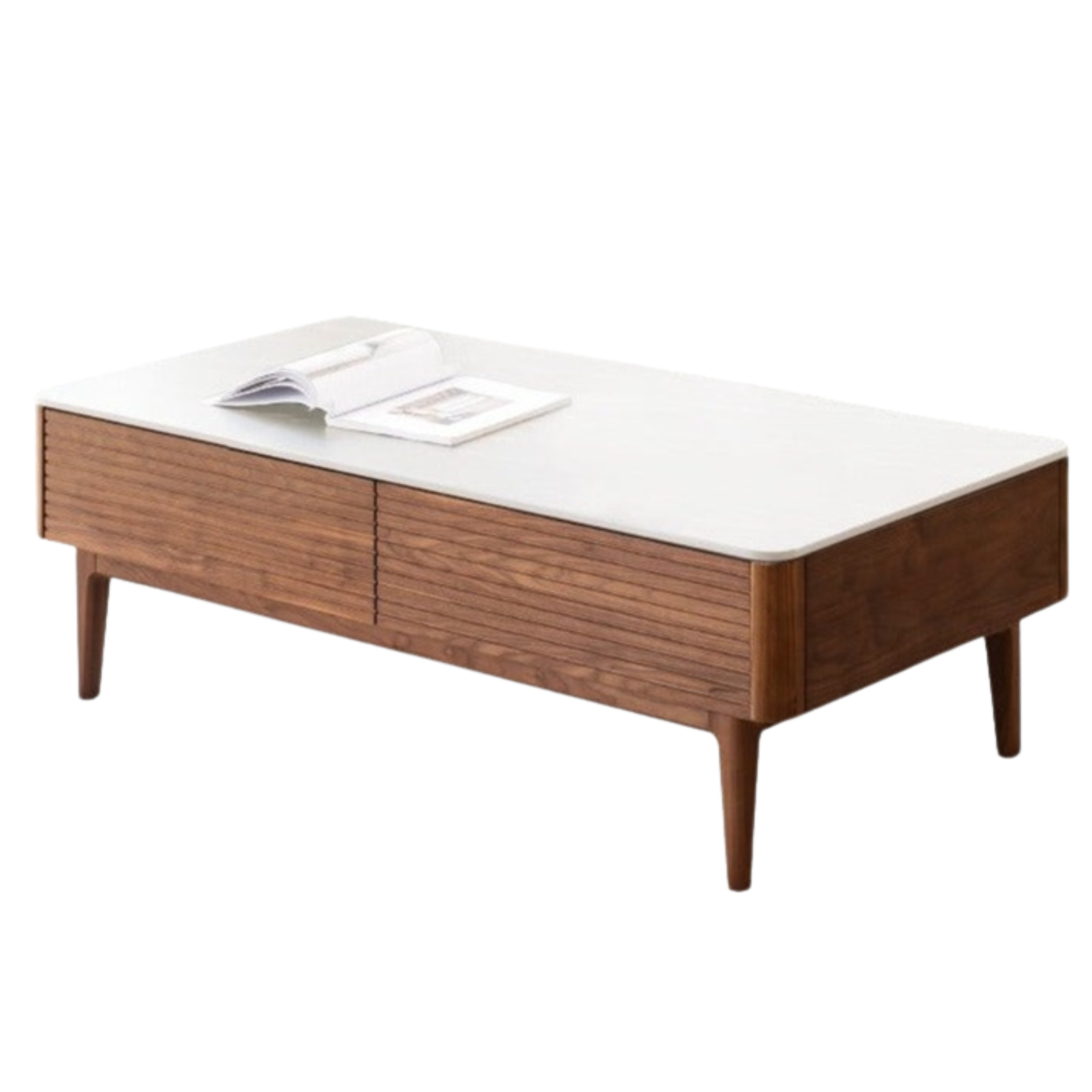 Black Walnut, Sandal Solid Wood Coffee Table with Slate Top