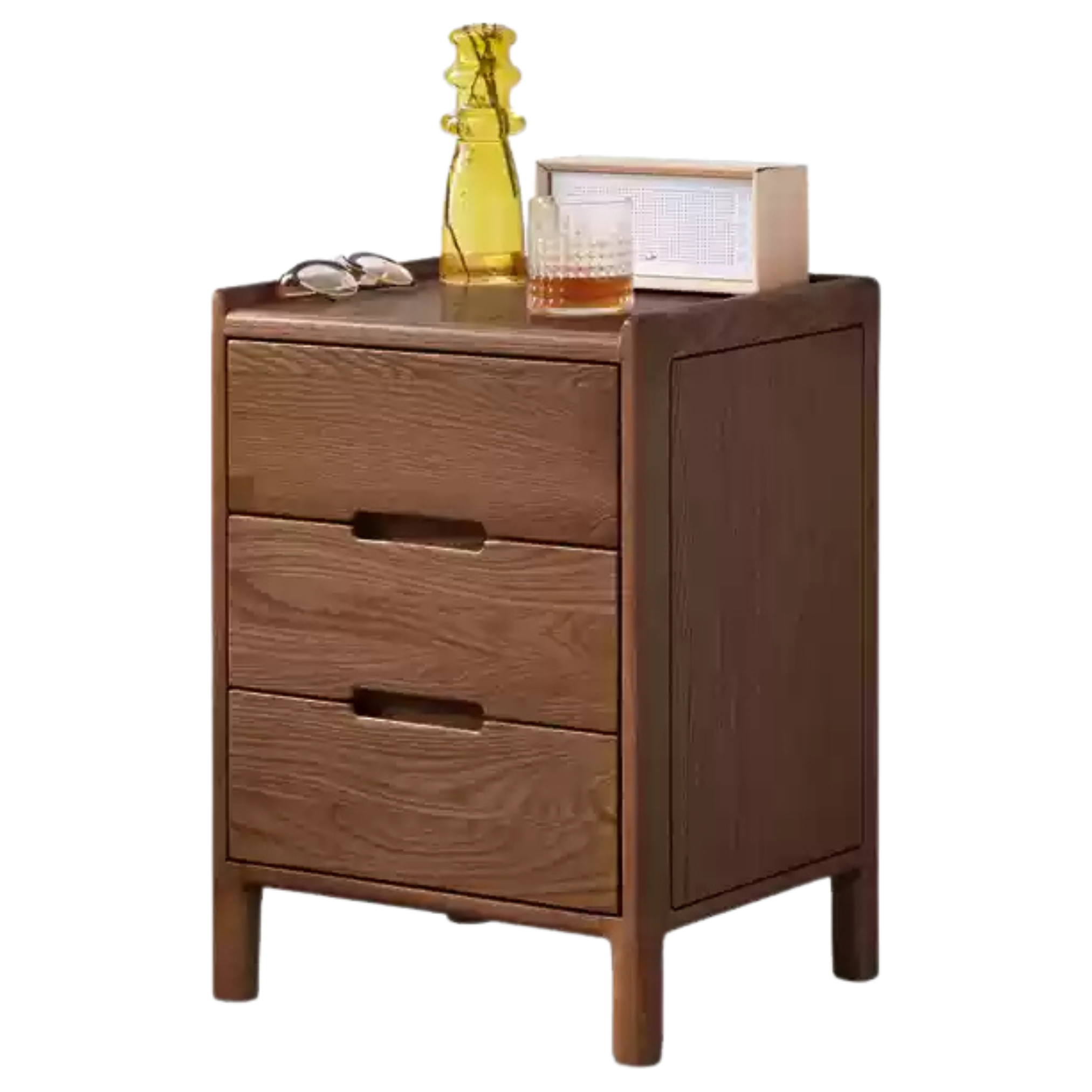 Oak Solid Wood, Solid Rubberwood Nordic Modern Nightstand.