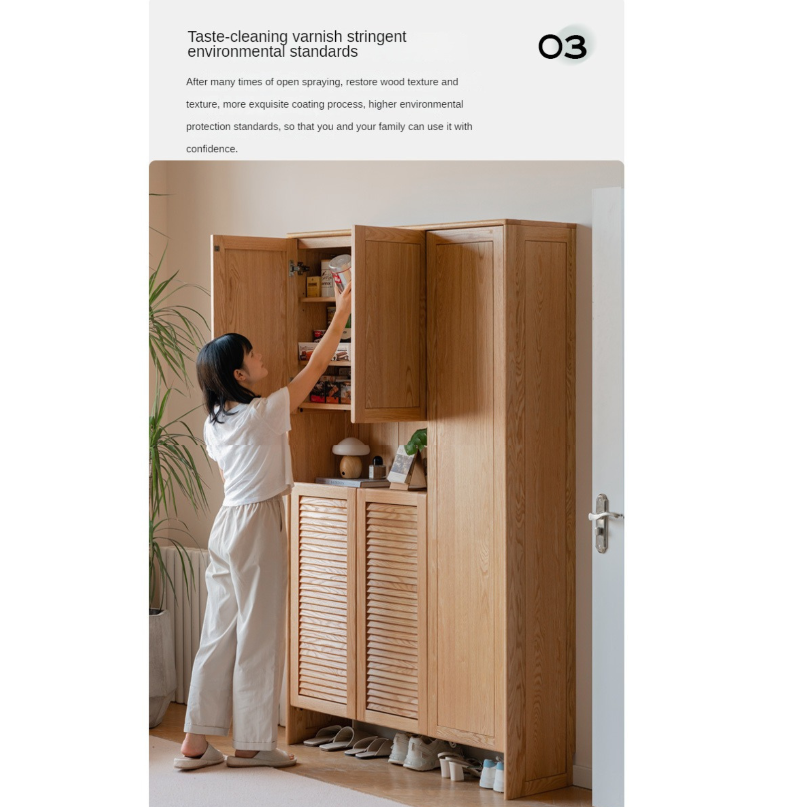 Oak, Ash Solid Wood Storage Locker Shoe Entrance Cabinet