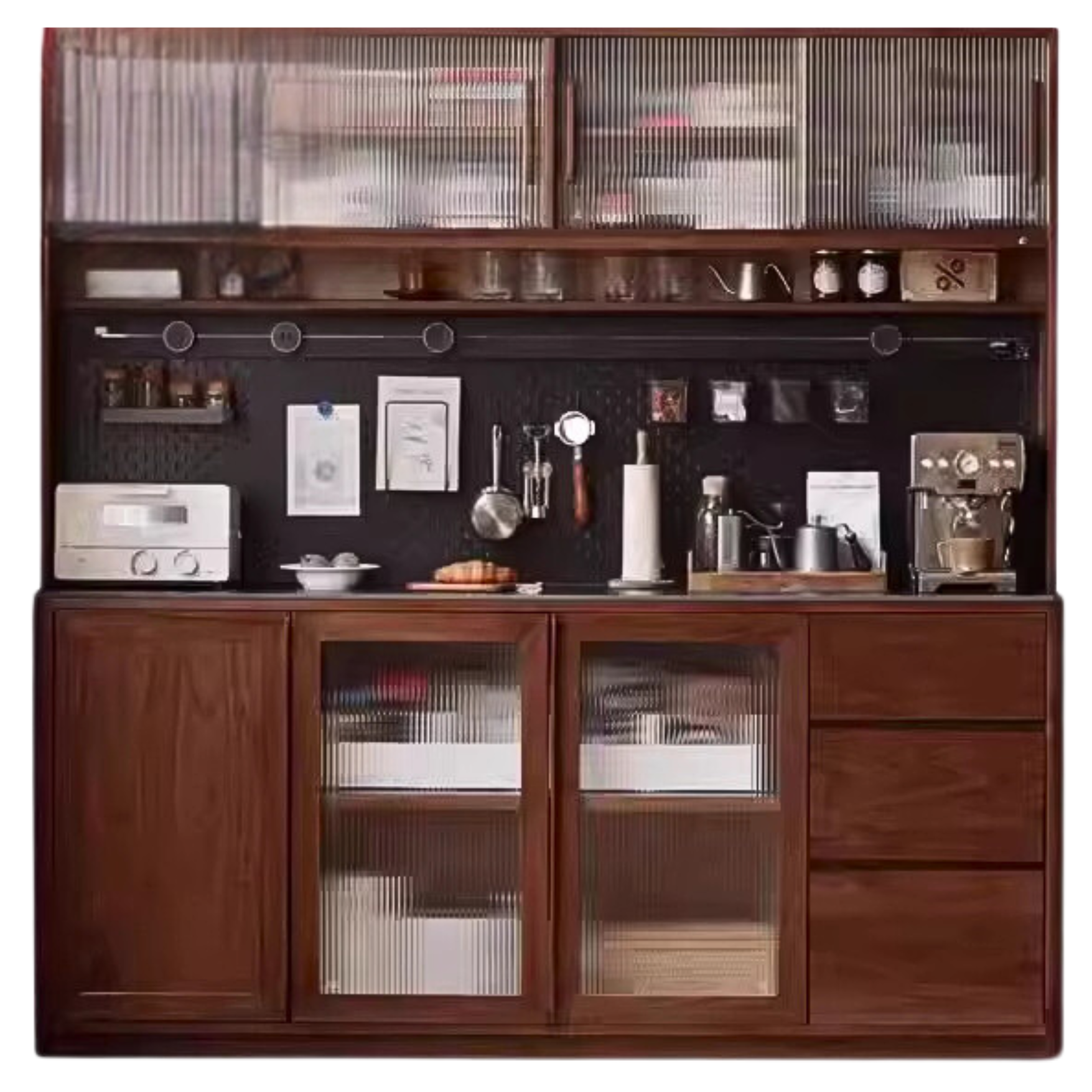 Black Walnut, Ash, Sandalwood Solid Wood Sideboard Hole Storage
