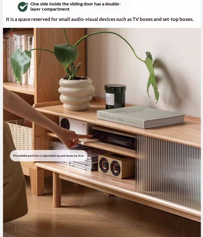 Oak Solid Wood TV Stand Sliding Door.