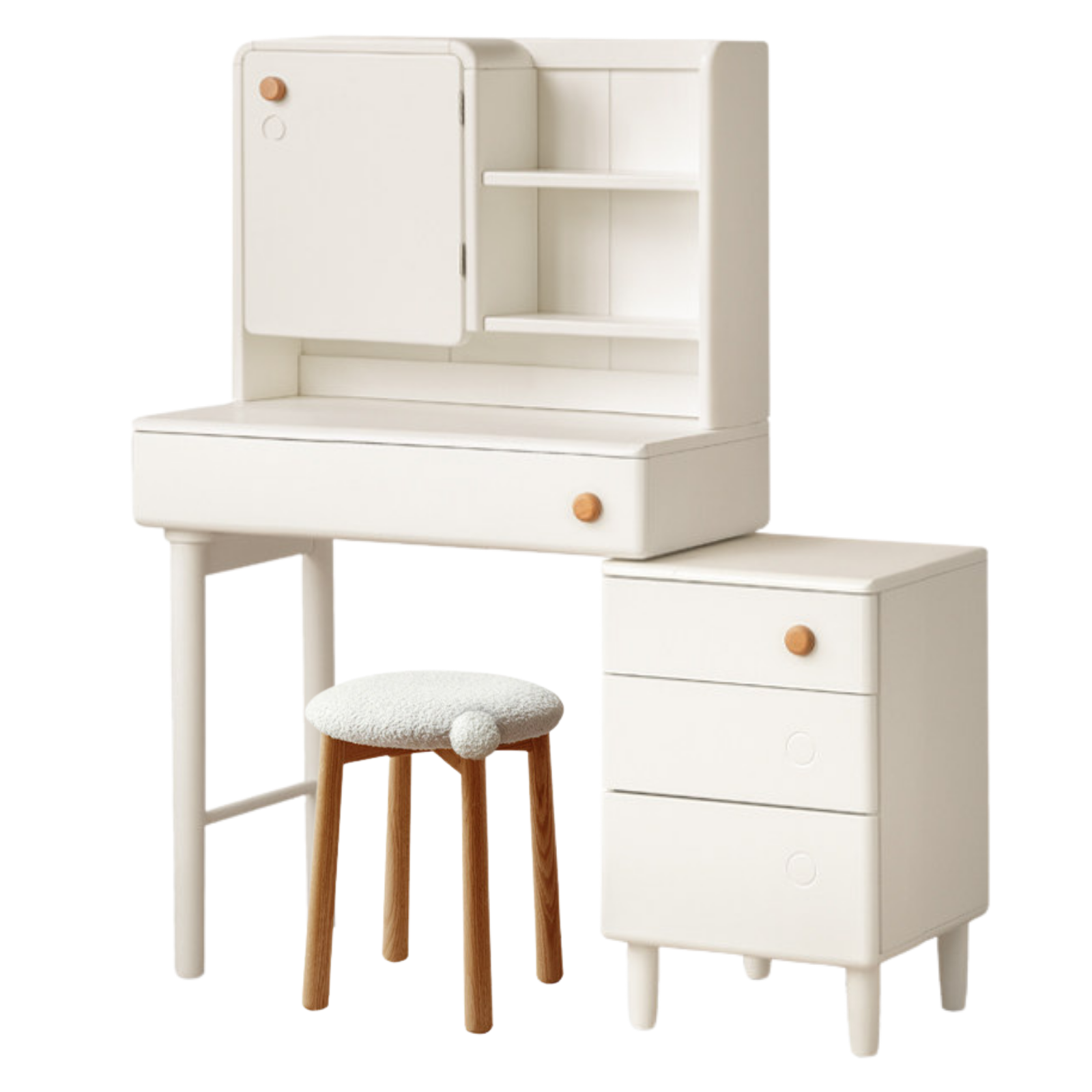 Solid Rubberwood Cream Style Vanity Table With Makeup Mirror.