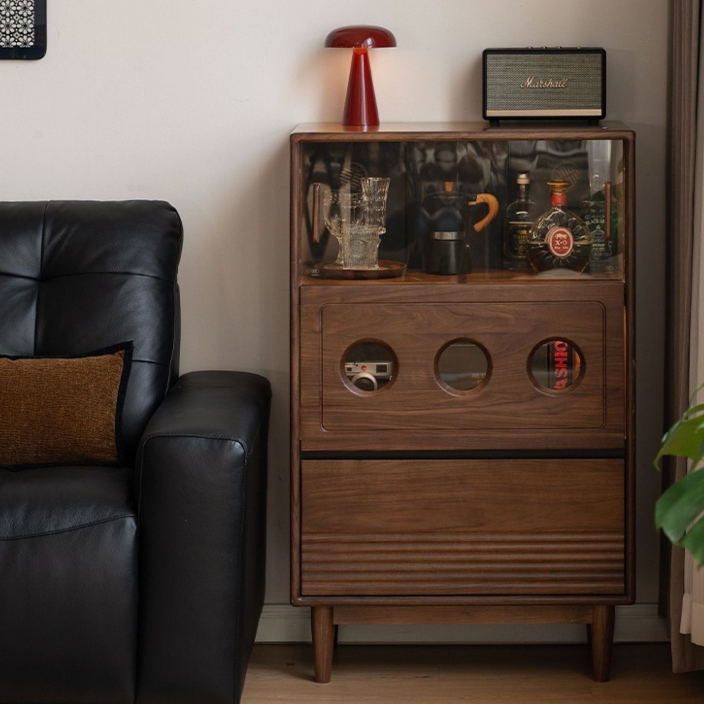 Black Walnut, Golden Sandalwood Solid Wood Antique Locker Retro Side Cabinet.