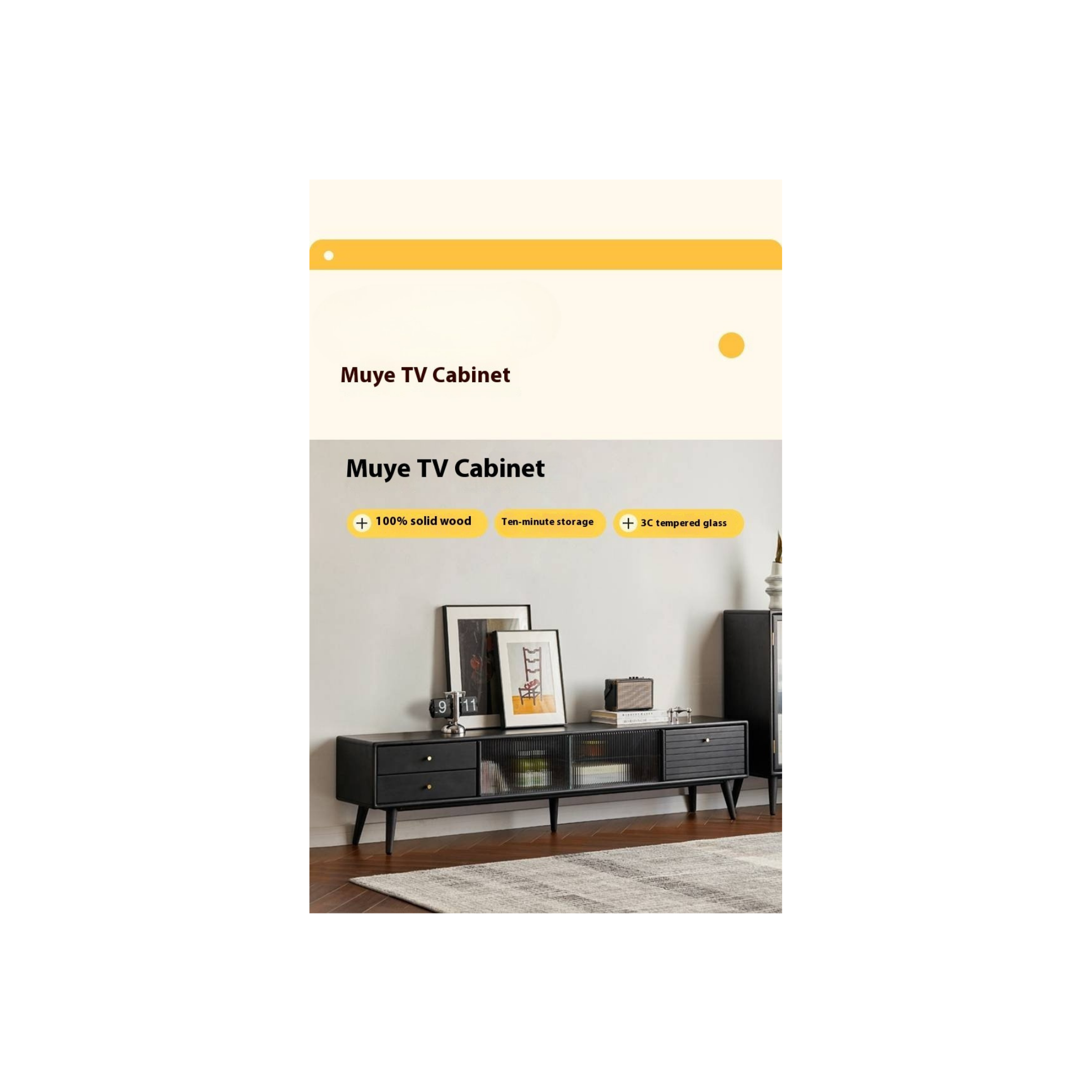 Solid Rubberwood, Oak Solid Wood Scandinavian TV Stand