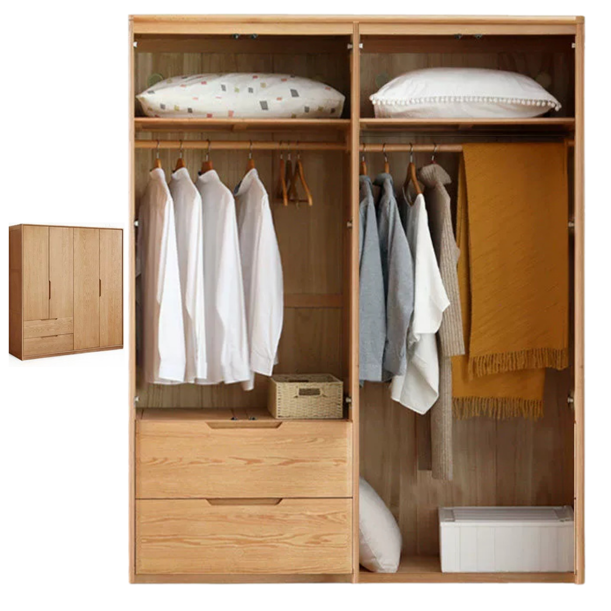 Ash Solid Wood Modular Wardrobe Closet System with Vertical Groove Pulls