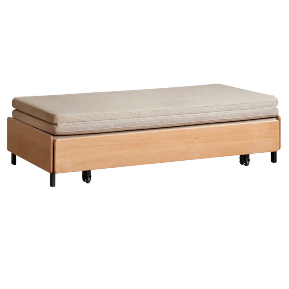 Oak Solid Wood Convertible Ottoman Sleeper Bed with Rolling Casters