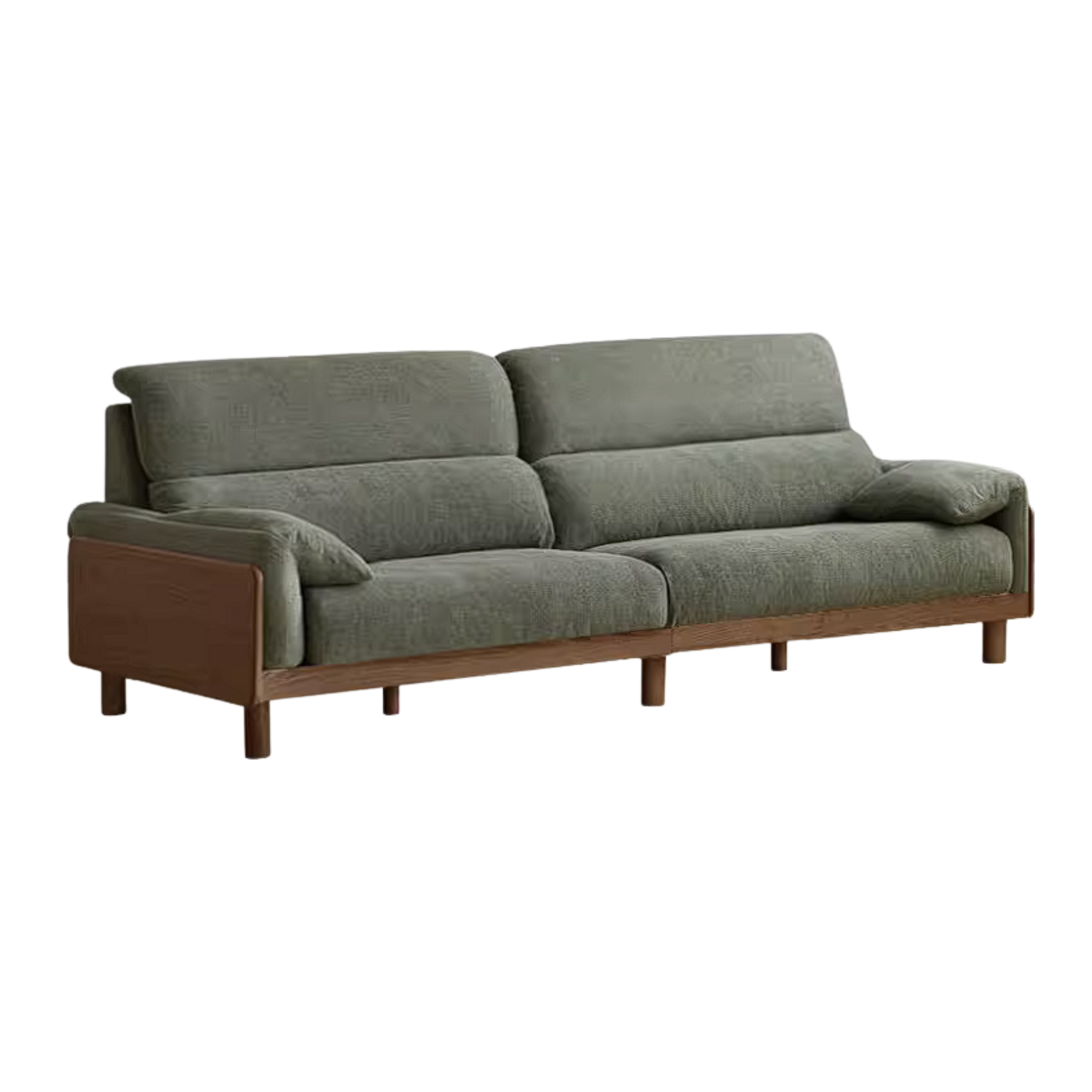 Ash Solid Wood Linen Sofa with Exposed Wood Base