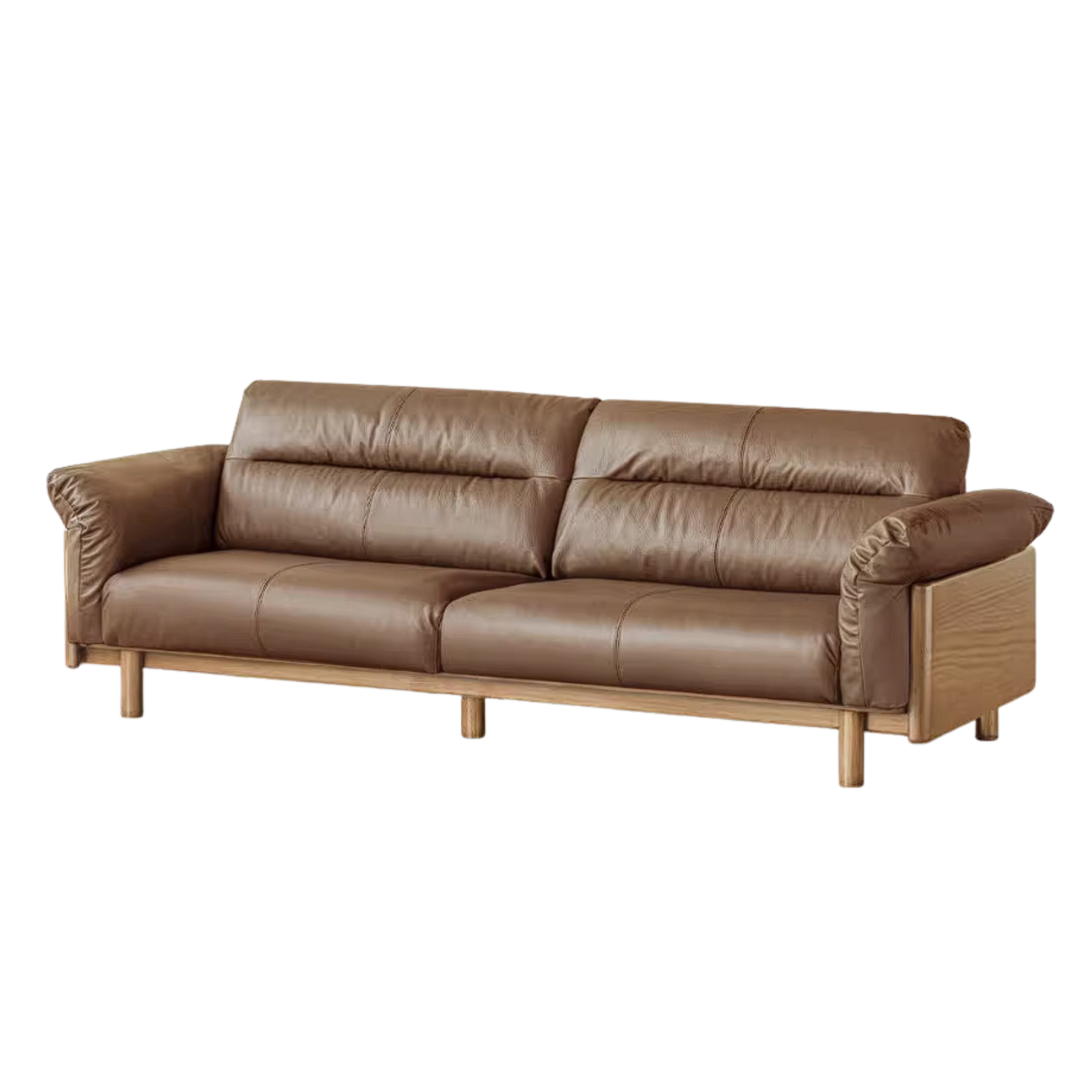 Oak Solid Wood Sofa with Wide Track Arms Genuine leather, fabric, removable and washable