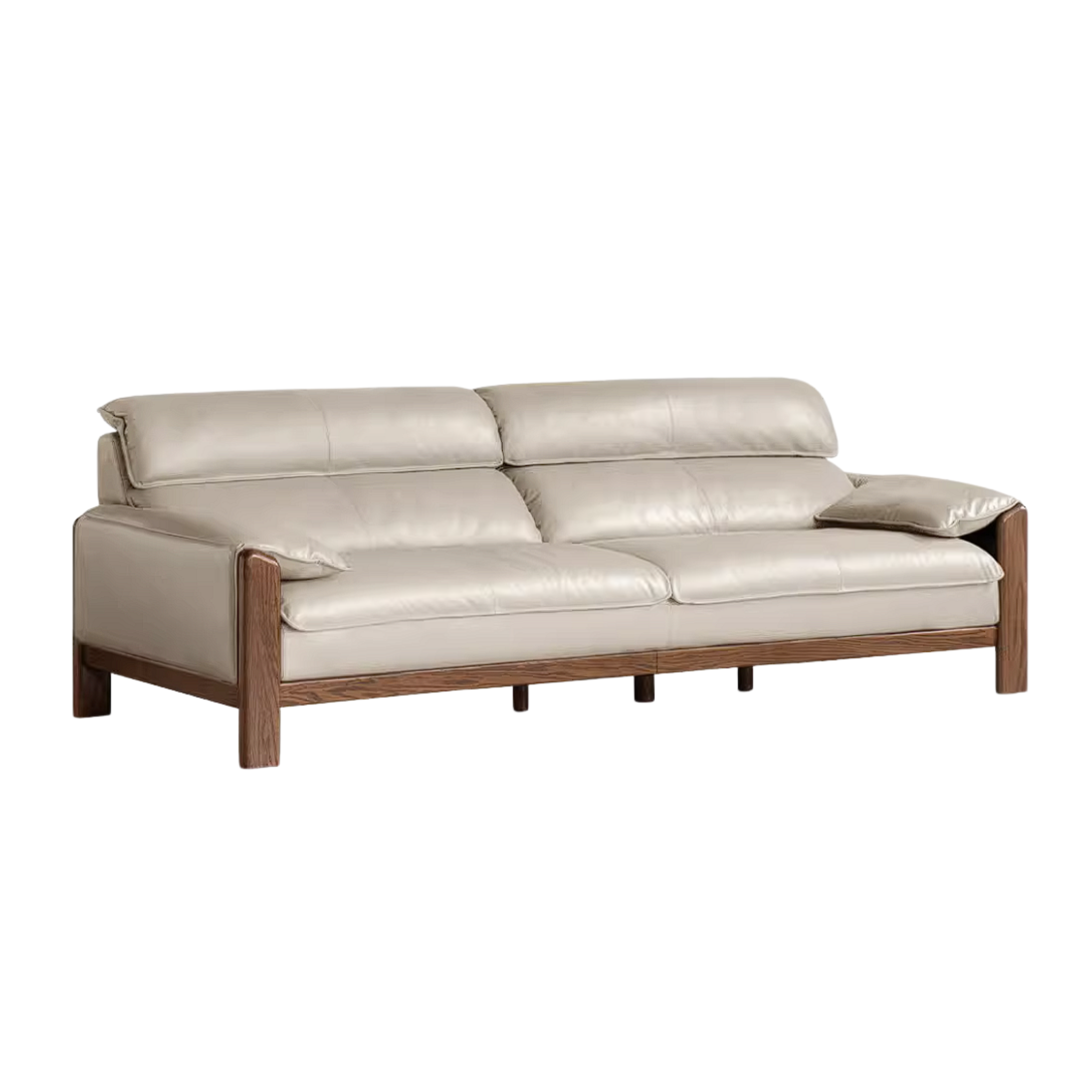 Oak Solid Wood, Sandalwood Sofa with Italian Light Luxury Leather Design