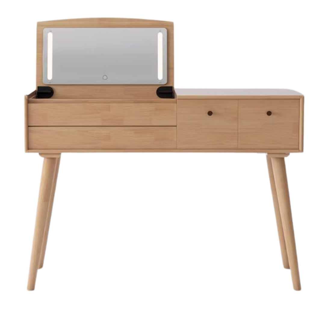 Oak Solid Wood, Solid RubberWood Vanity Table Mirror LED Touch Light.