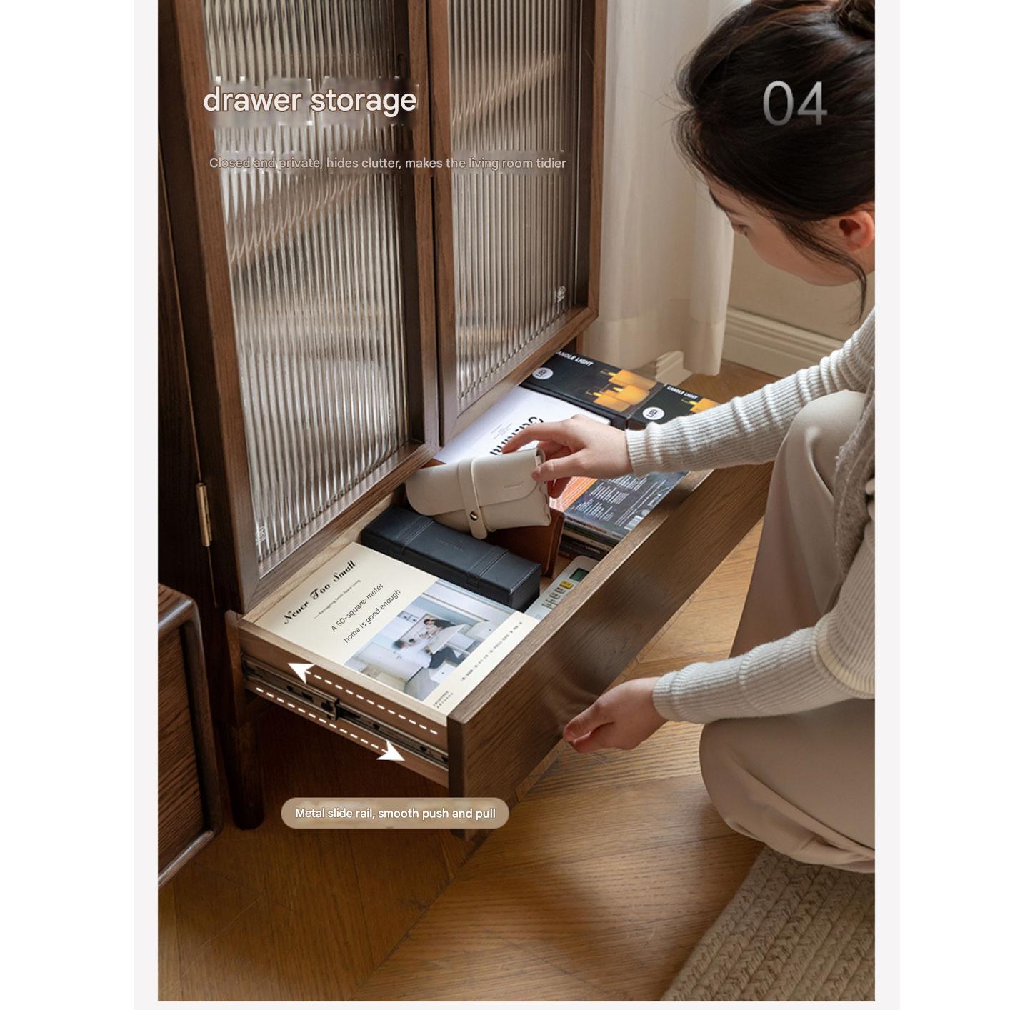 Oak Solid Wood Modern Side Cabinet.