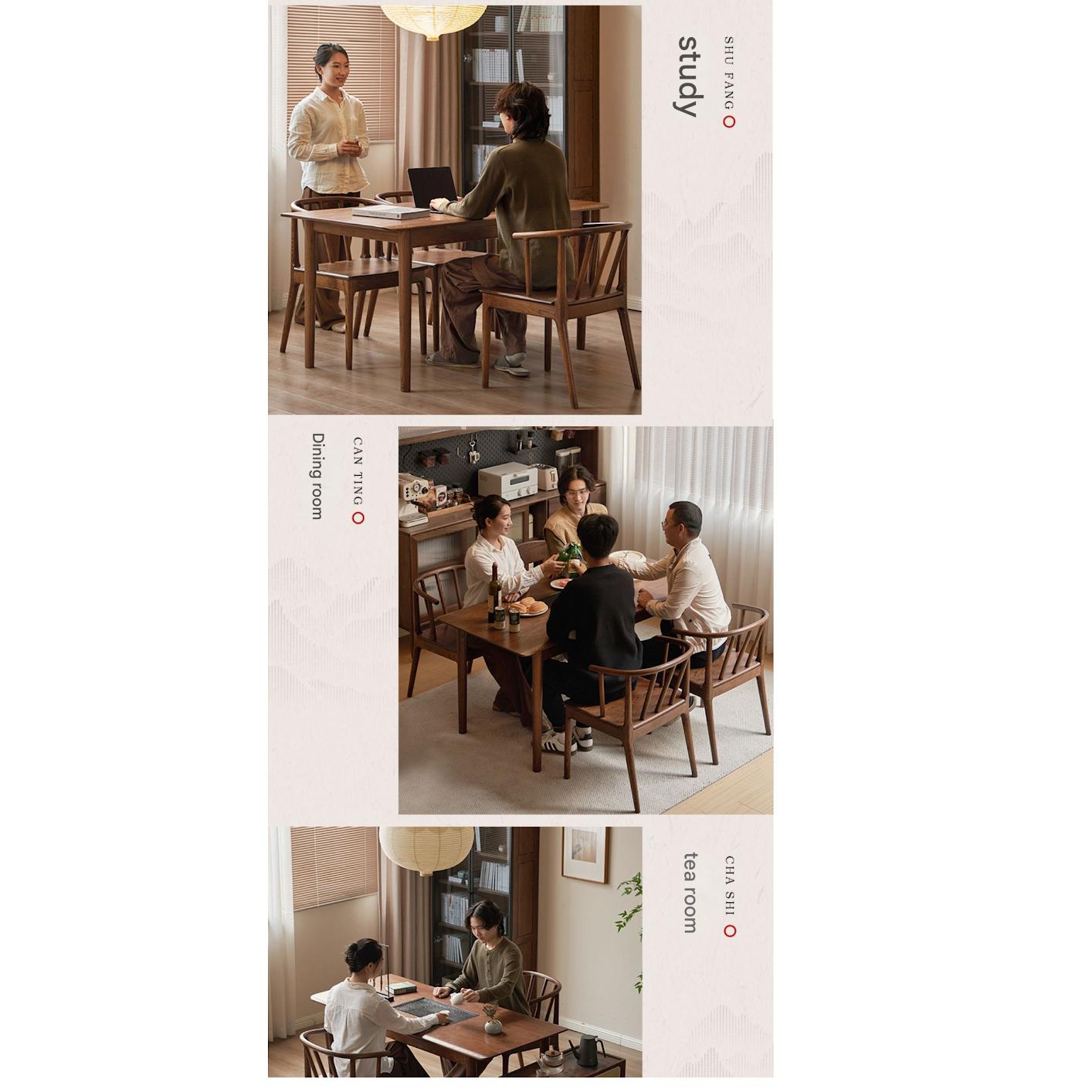 Black Walnut, Oak Solid Wood Round Tea Chair