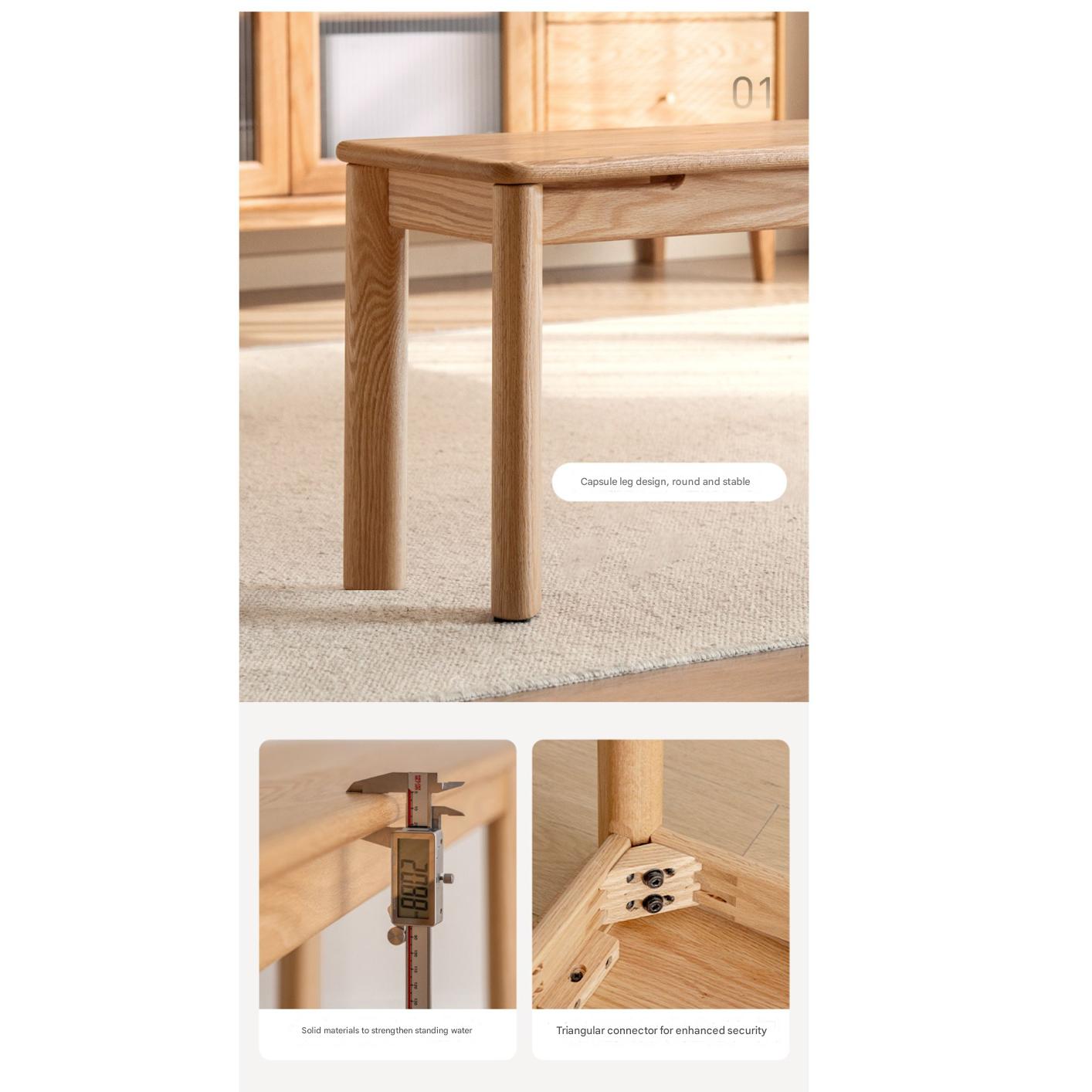 Ash, Oak Solid Wood Modern Long Bench