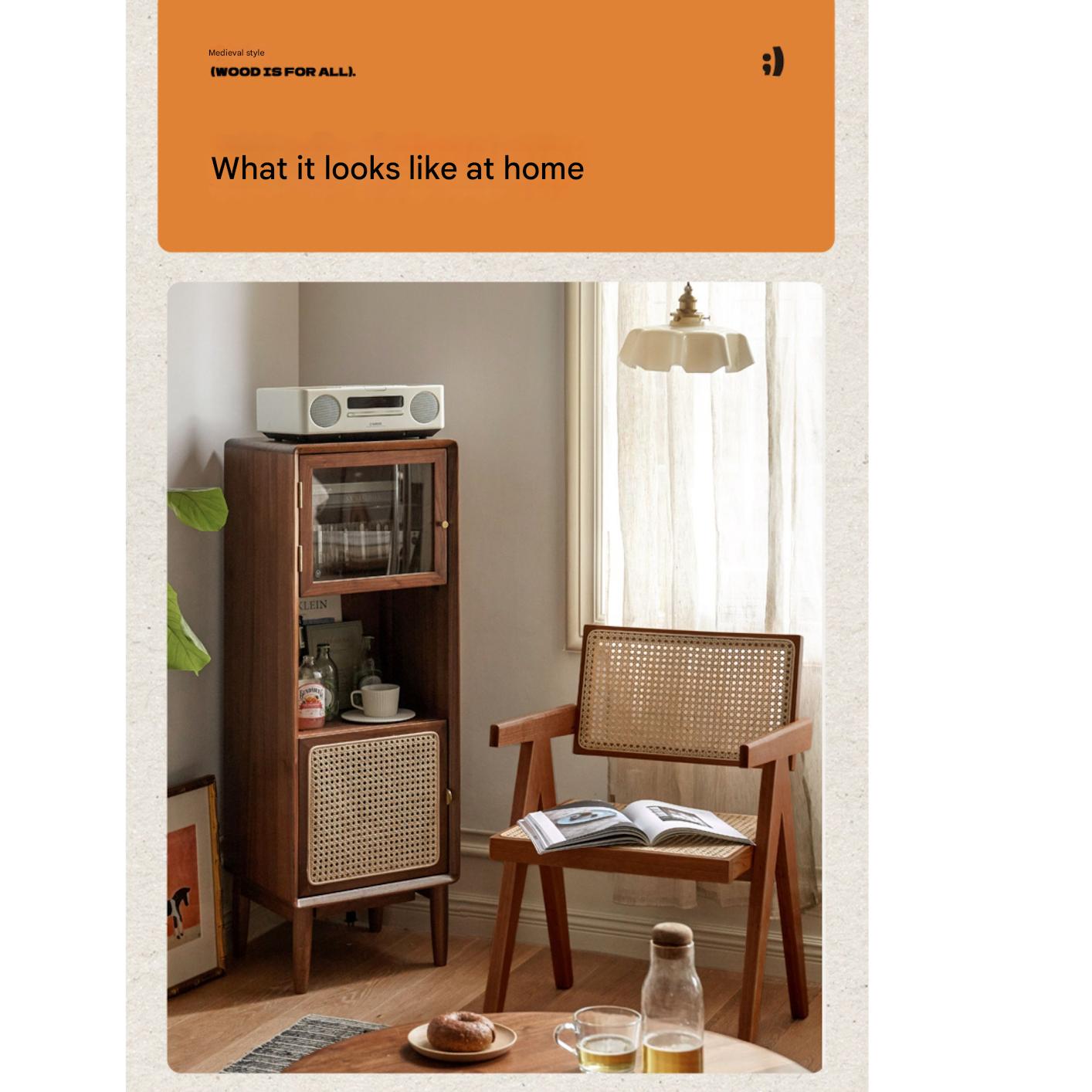 Beech Solid Wood Retro Rattan Dining Chair