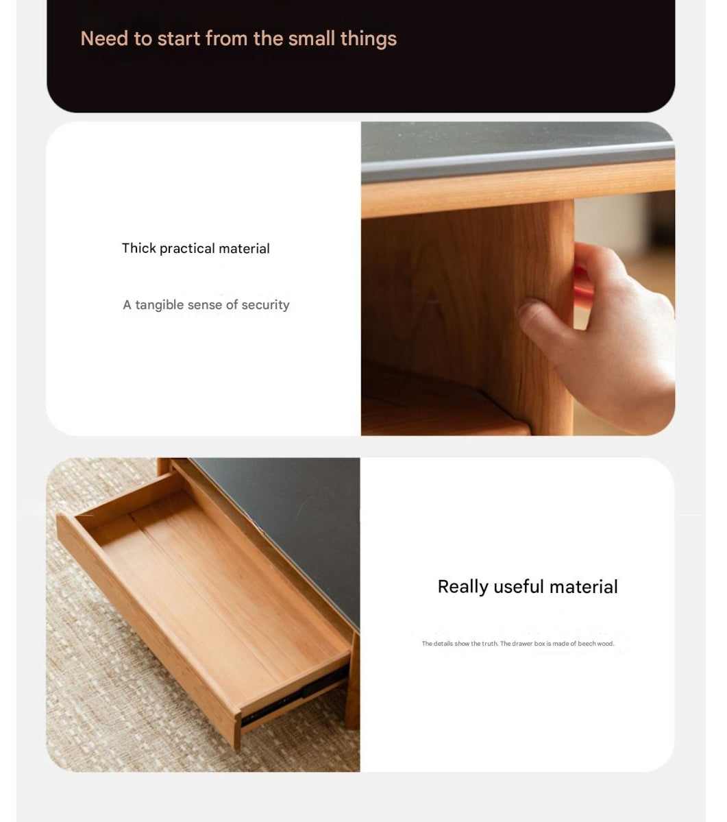 Cherry Solid Wood Modern Rock Plate Coffee Table.