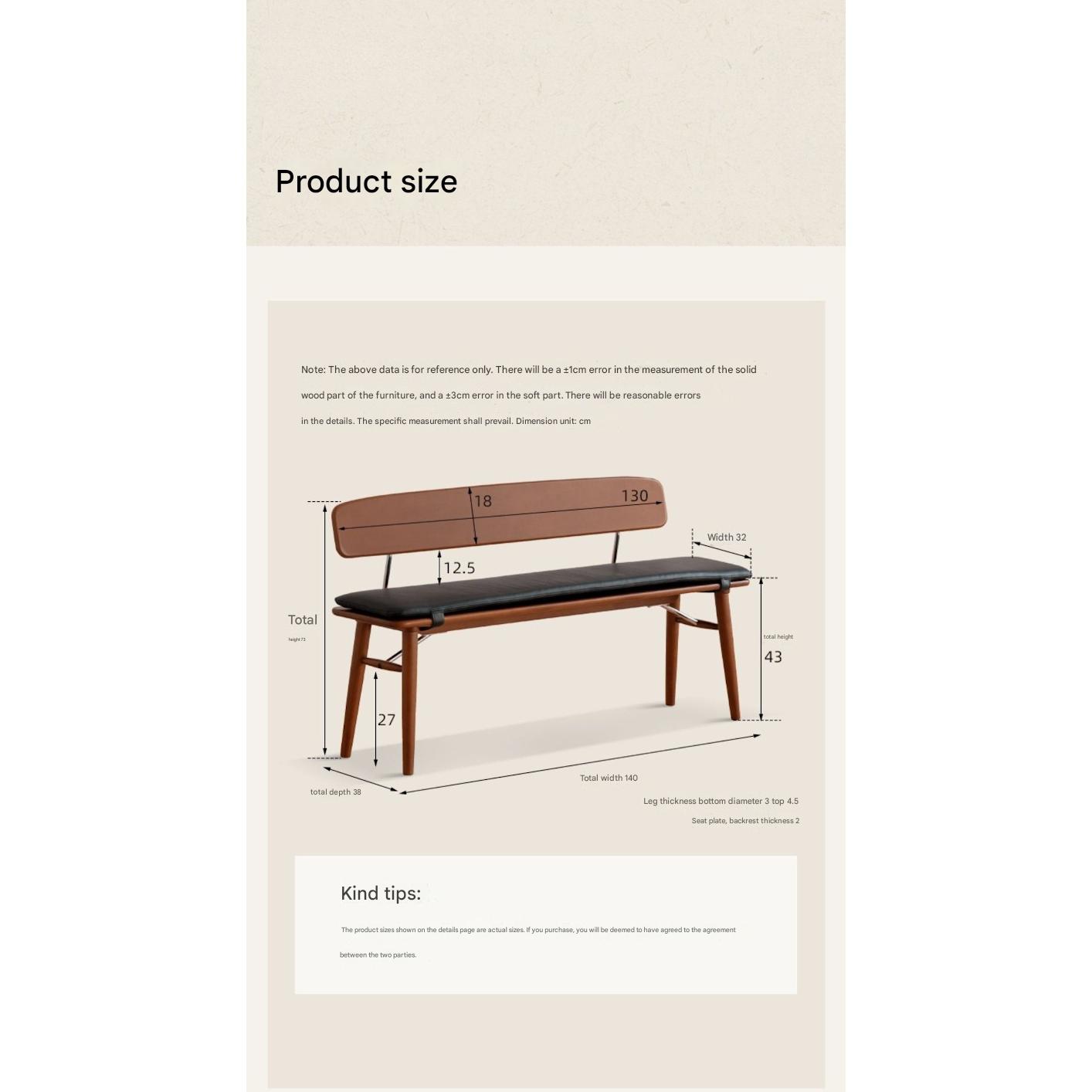 Beech Solid Wood Organic Leather Long Bench