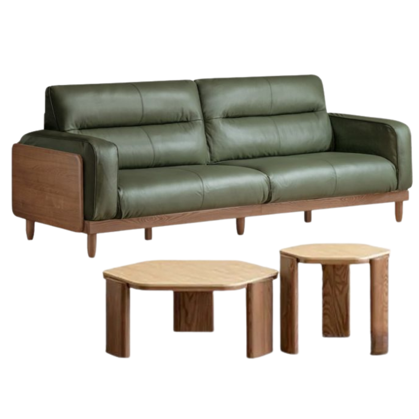 Ash Solid Wood Genuine Leather High Back Sofa