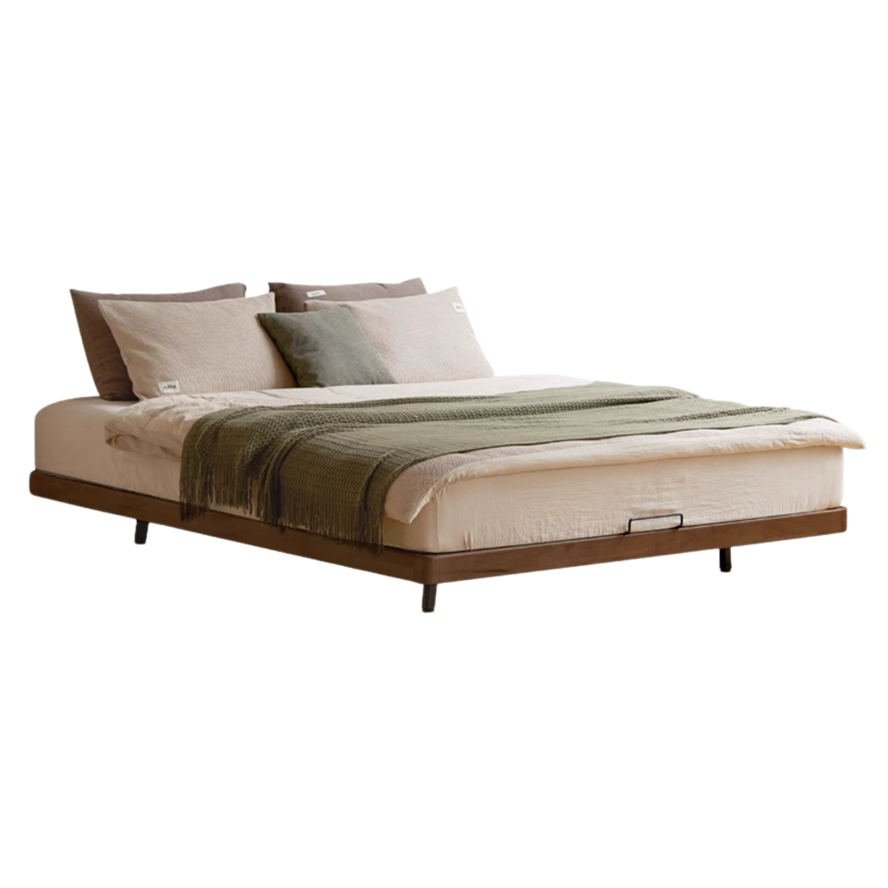 Oak Solid Wood platform bed, headboard-free bed Night Light Suspended Bed