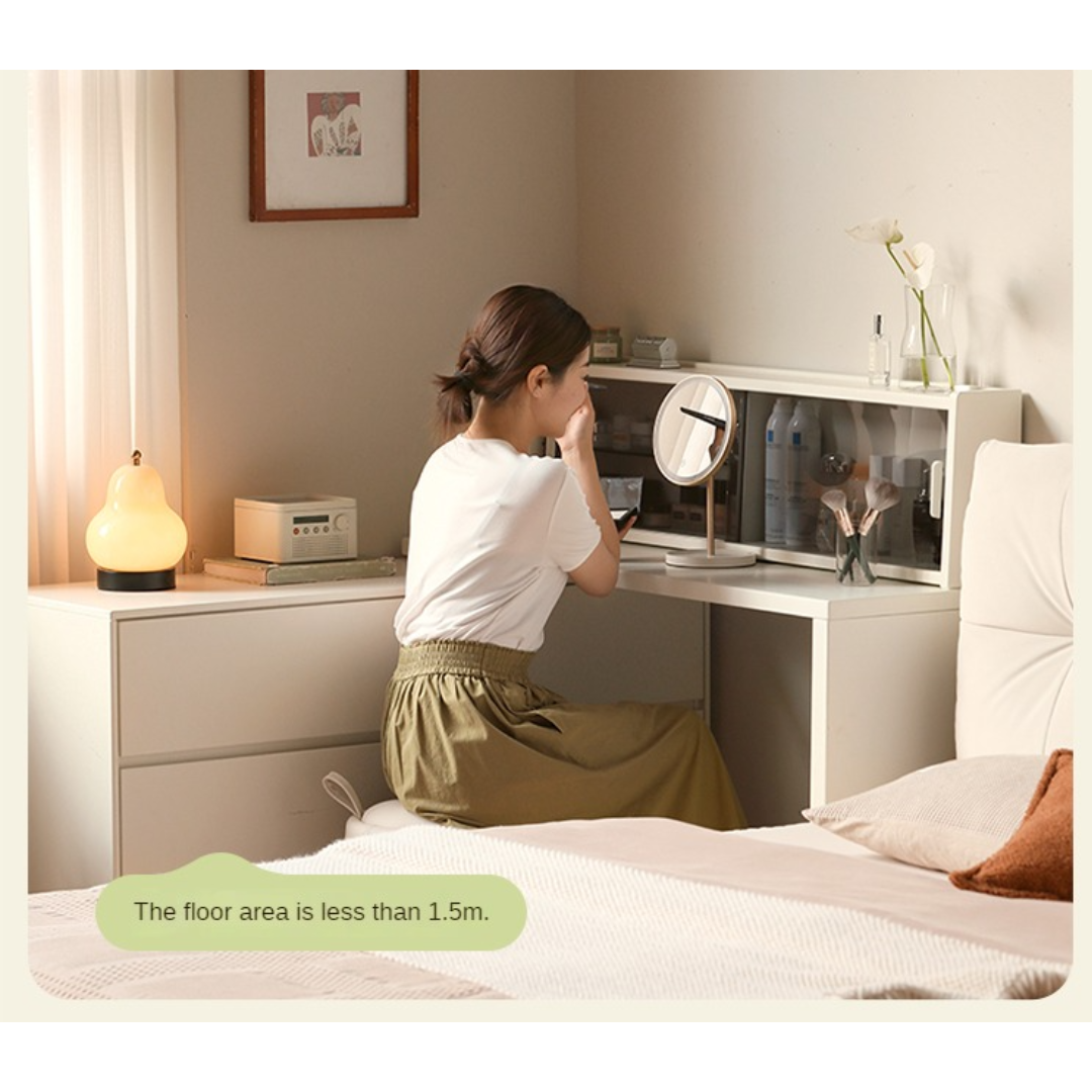 Solid Rubberwood Cream Style Vanity Table Integrated Drawer.