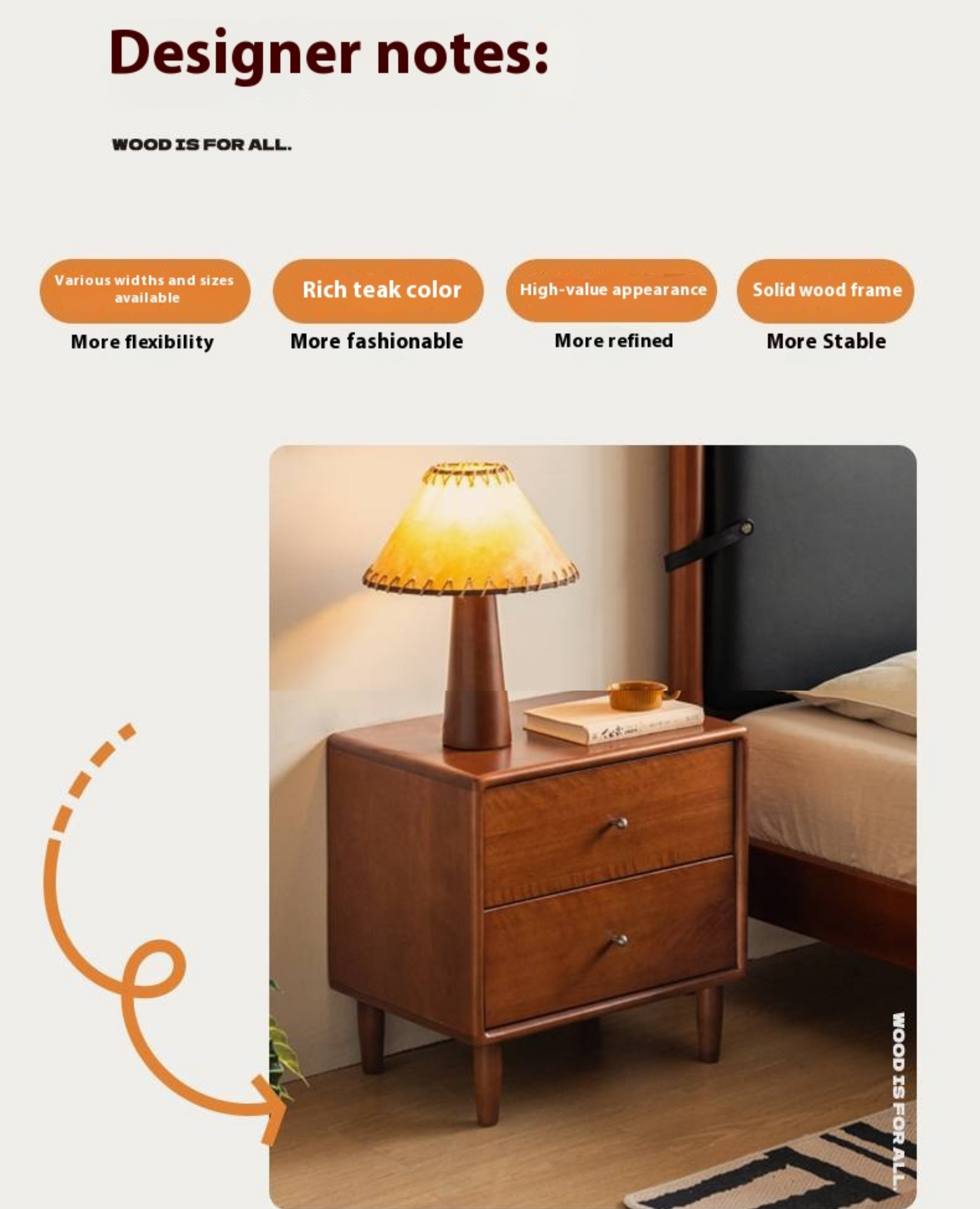 Poplar Solid Wood Antique Style Nightstand.