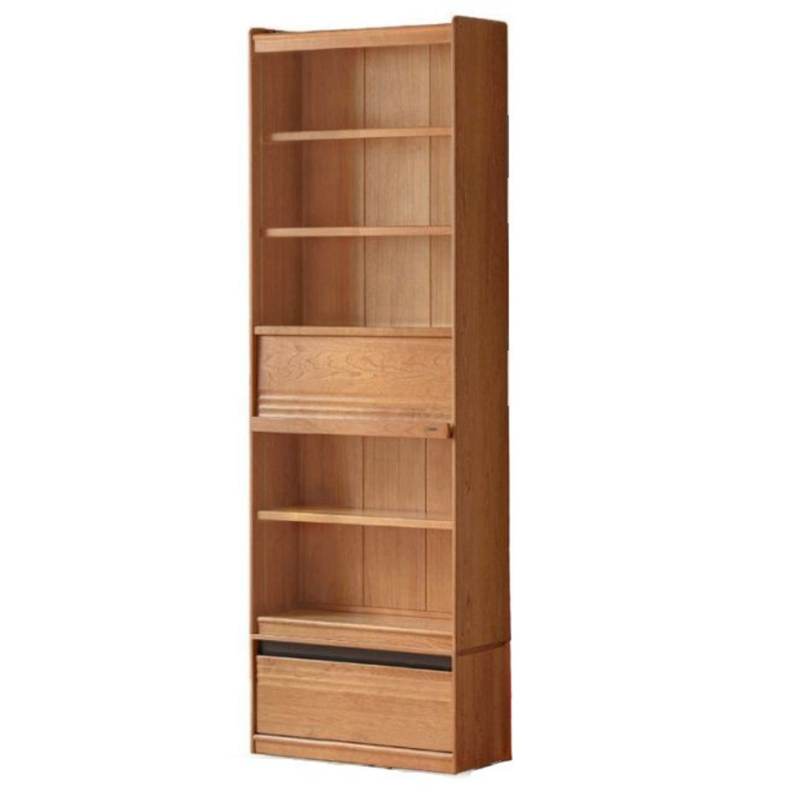 Cherry Solid Wood Bookcase with Wall Integration and Floor Storage Cabinet