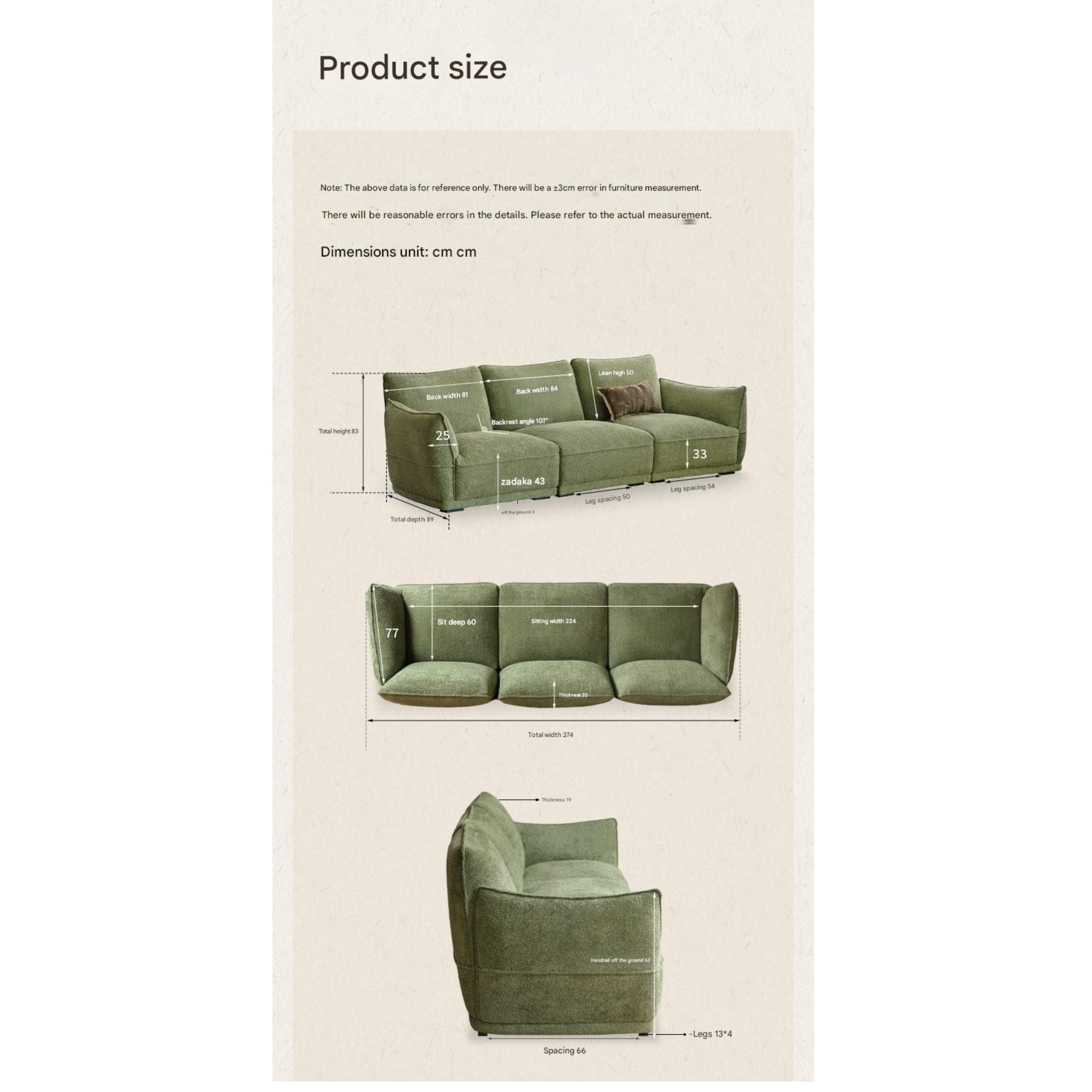 Antique style tofu block imitation cashmere Fabric Sofa