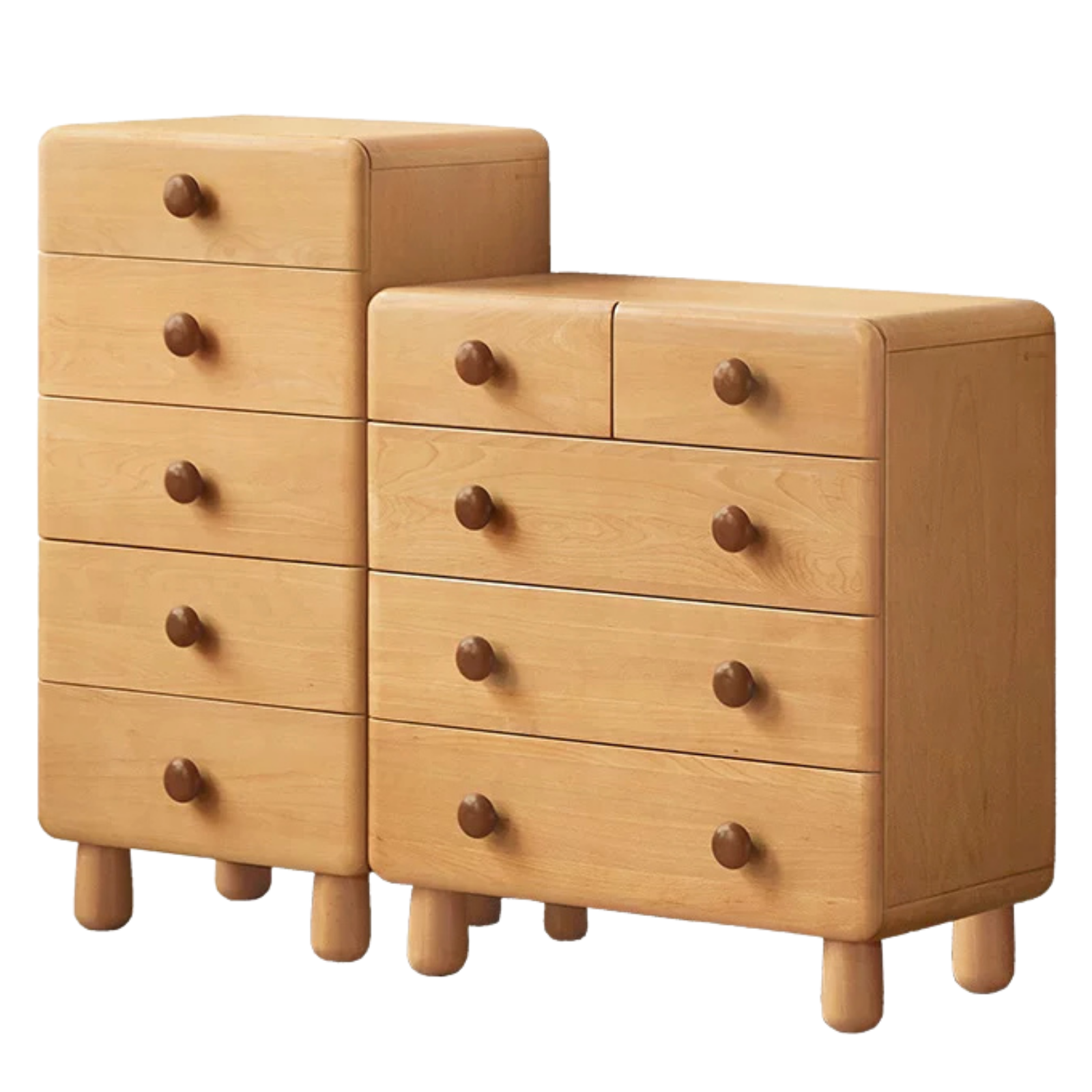 Beech Solid Wood, Solid RubberWood Kids Tall Dresser with Rounded Corners and Colorful Knobs