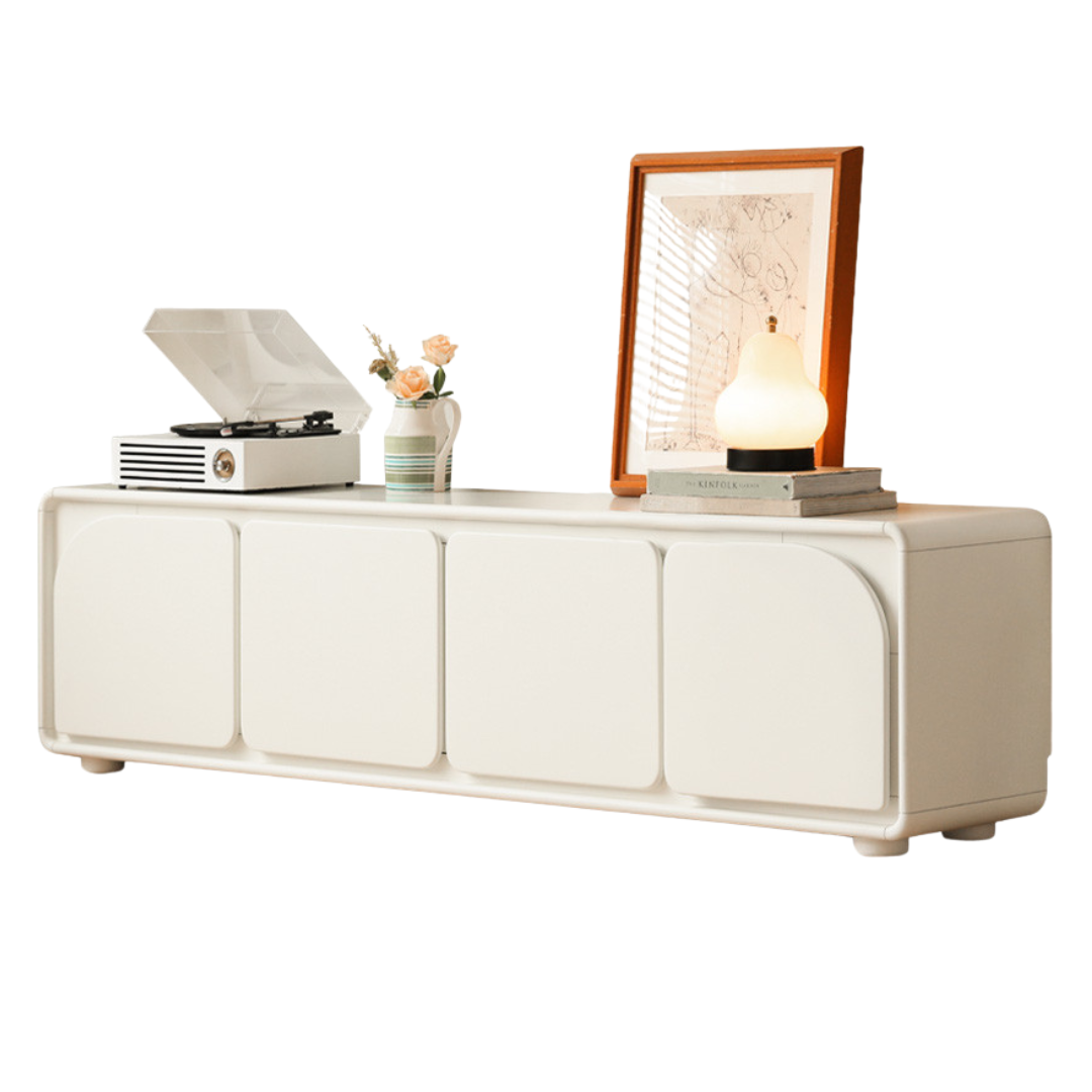 Poplar Solid Wood TV Cabinet Cream Style Floor Cabinet.