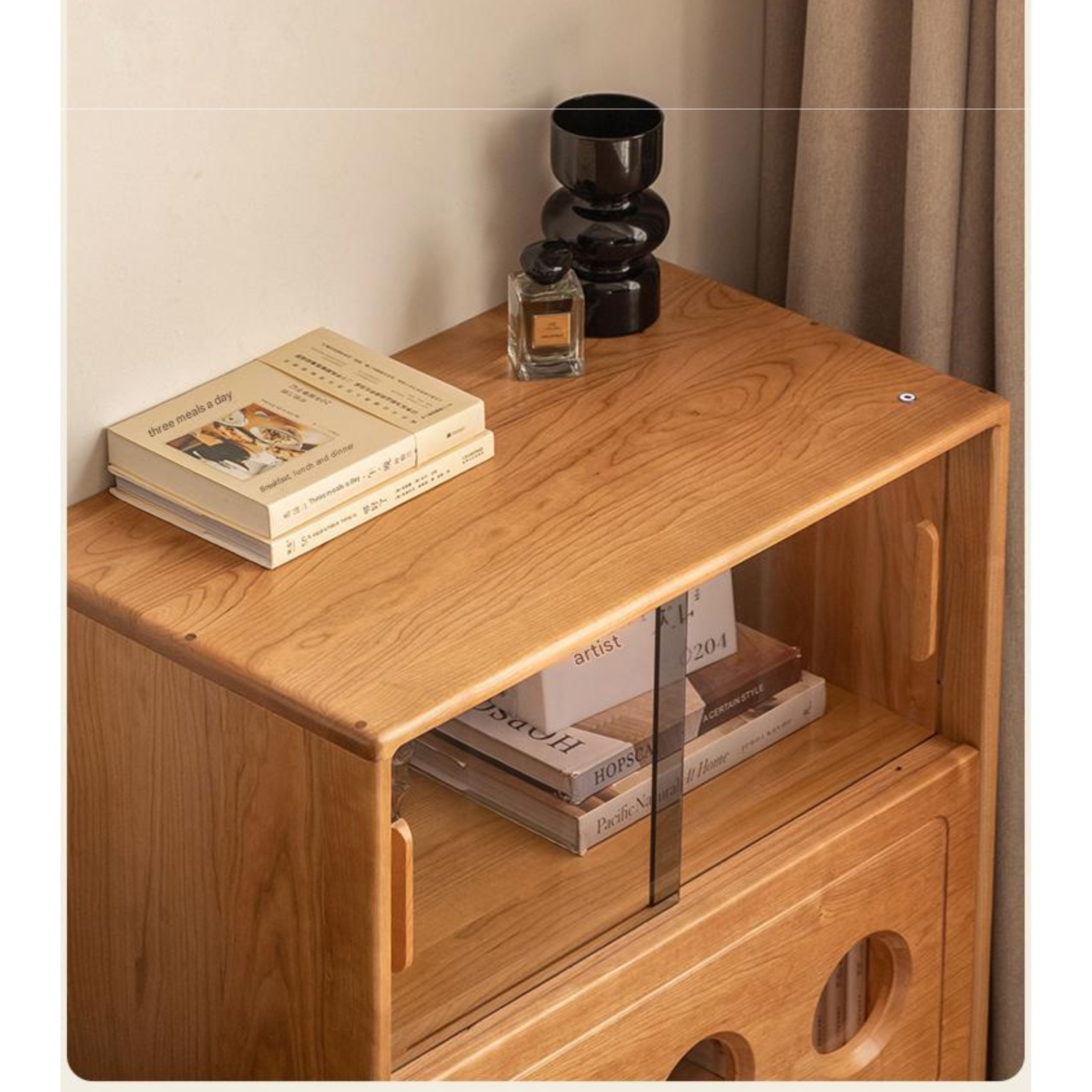 Cherry Solid Wood Retro Storage Side Cabinet.