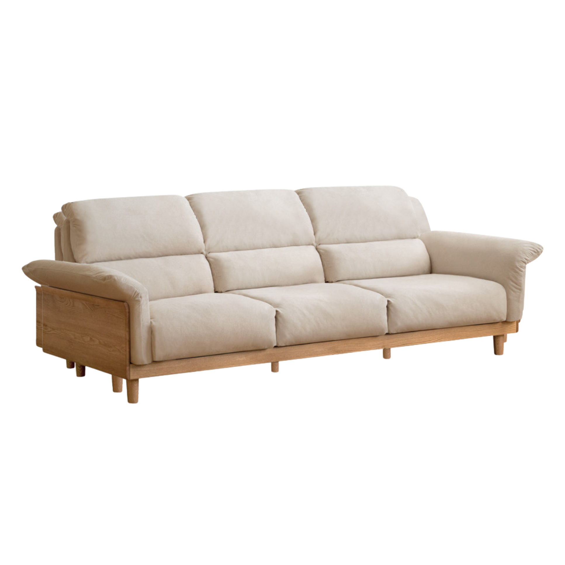 Oak Solid Wood Fabric Sofa, Couch with High Back Cushions, Durable Pet-Friendly Upholstery