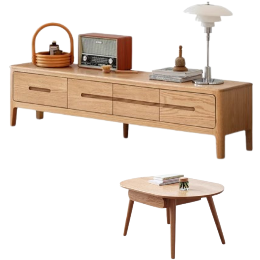 Oak Solid Wood Four-drawer TV Stand.