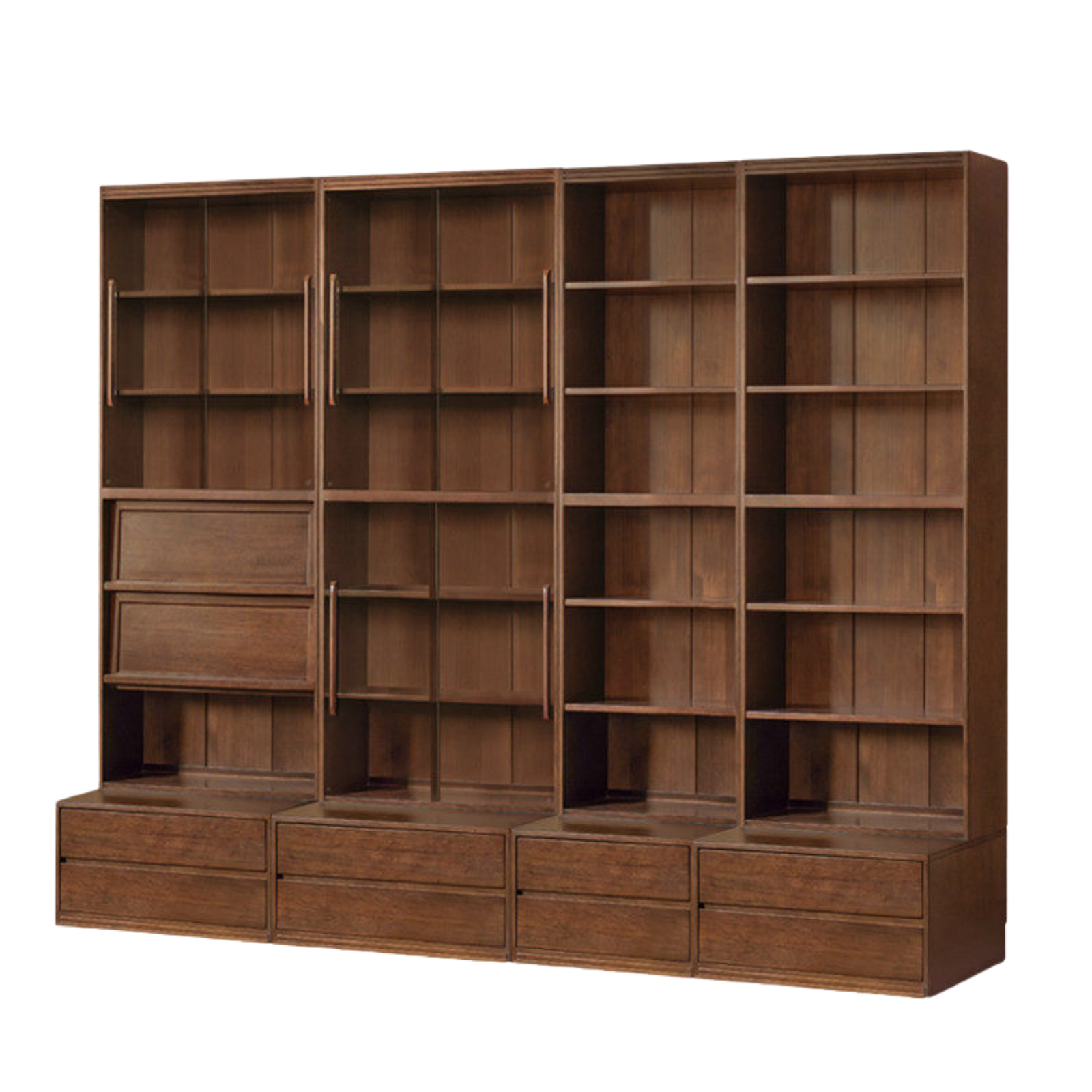 Solid Longan Hardwood, Ash Solid Wood Bookcase with Floor-to-Deck and Wall-Mounted Display Cabinet