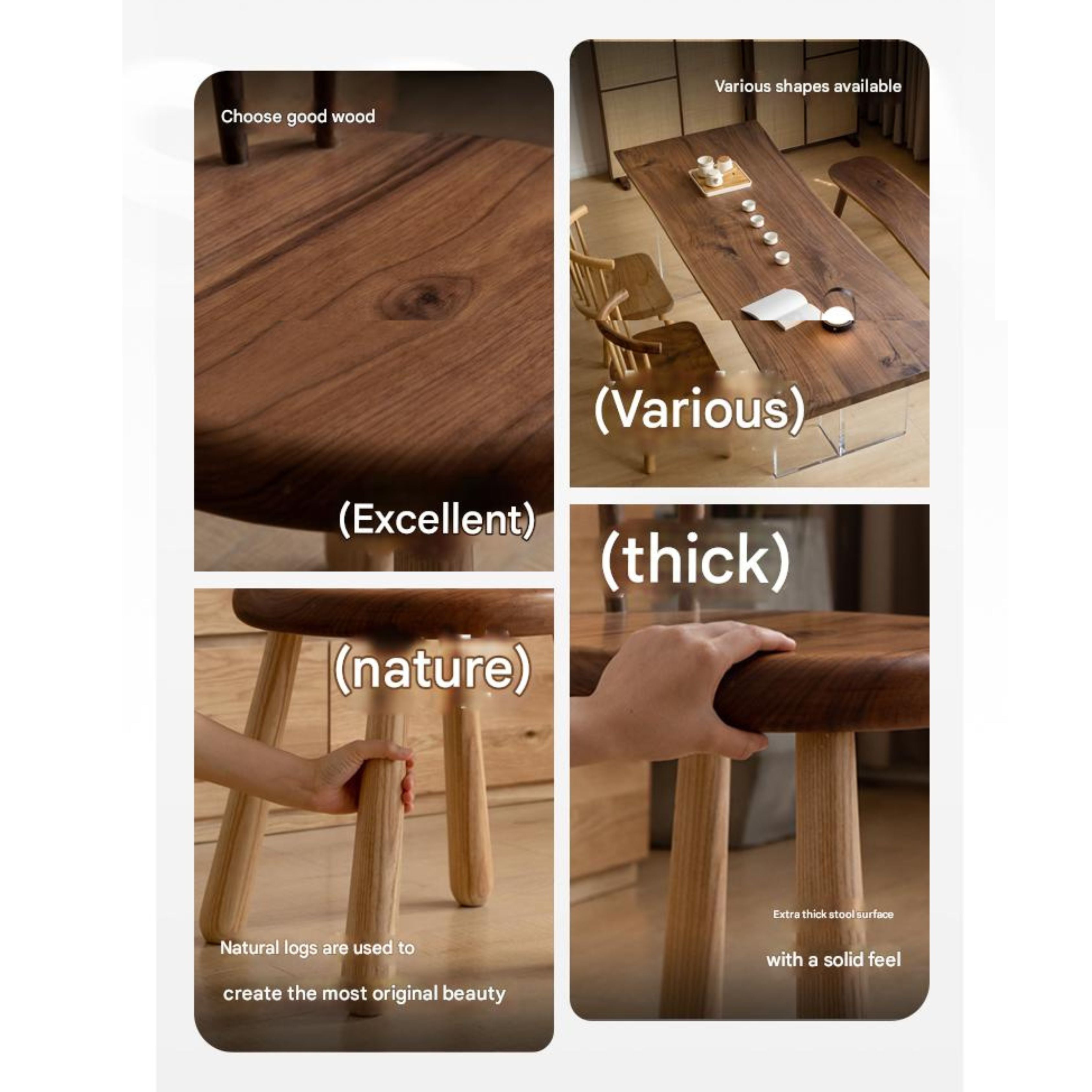 South American Walnut, Black Walnut, Ash Solid Wood Side Chair Small Stool