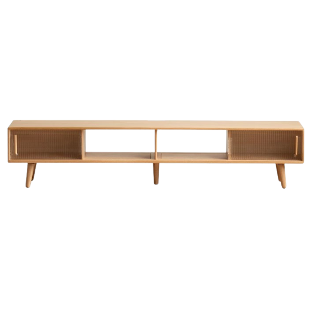 Oak, Rubber Solid wood TV Stand Glass Sliding Door