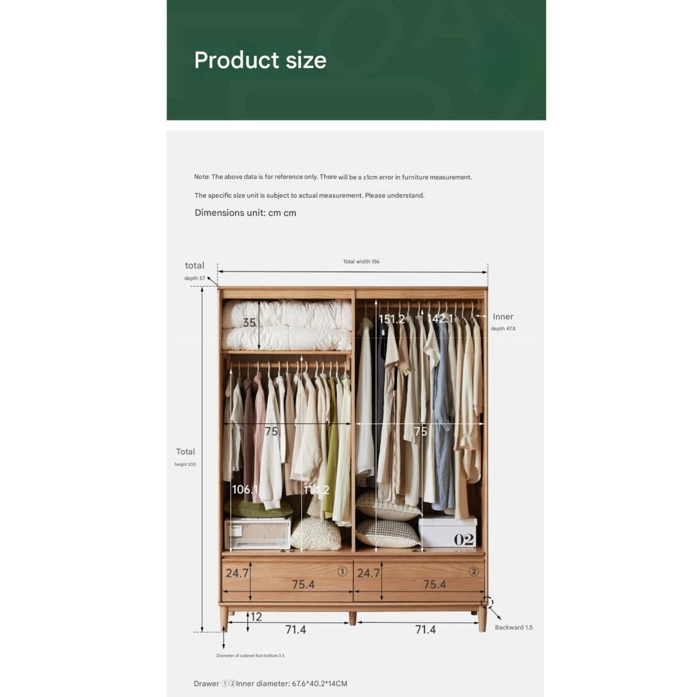 Oak Solid Wood Modern Wardrobe.