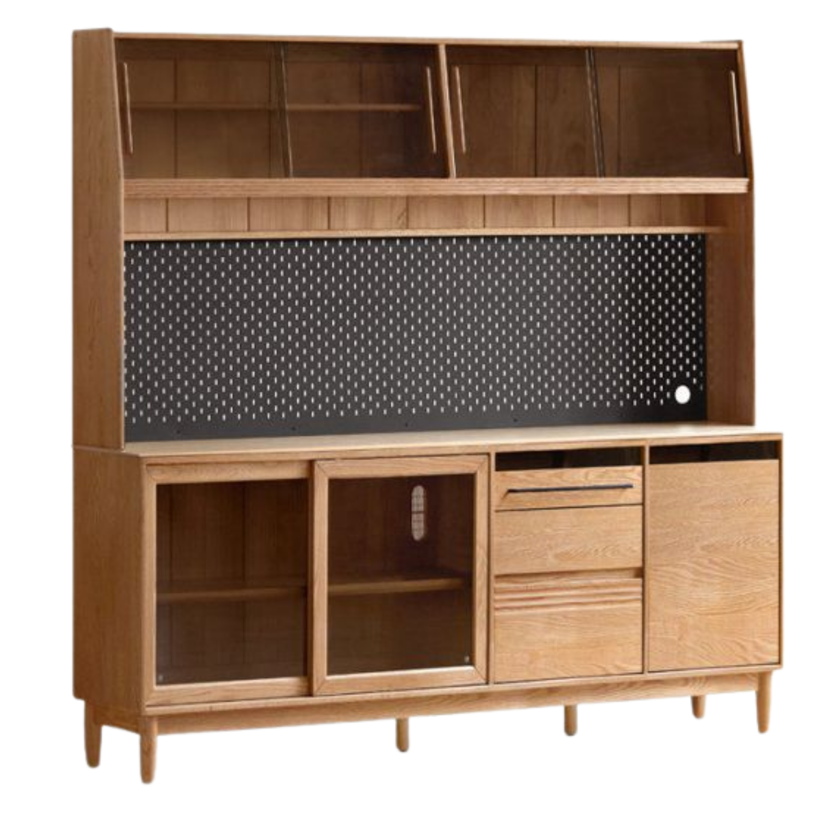 Oak Solid Wood Buffet Cabinet with Slab Surface, Sideboard