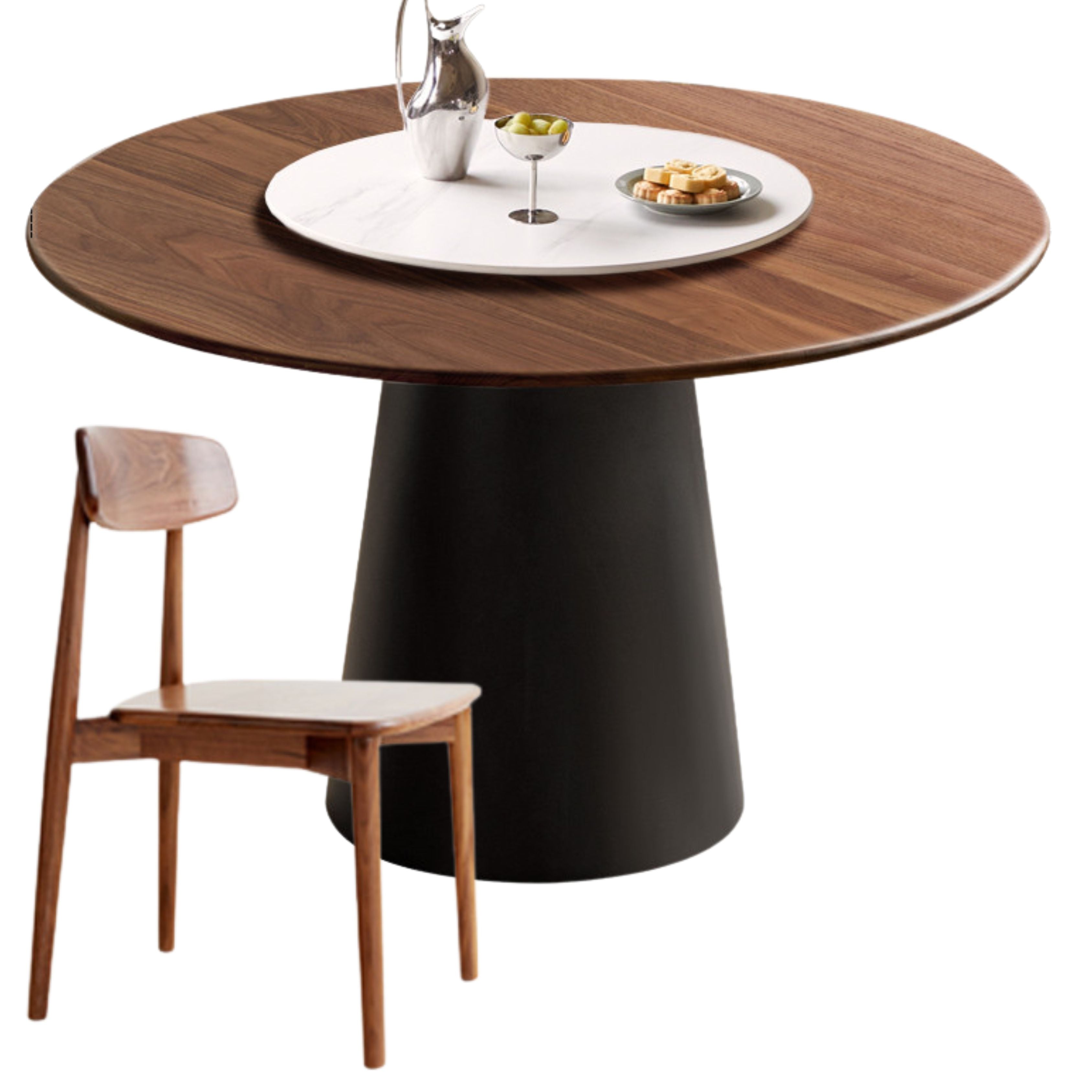 Black Walnut, Oak Solid Wood, Sandalwood Rock Slab Round Dining Table