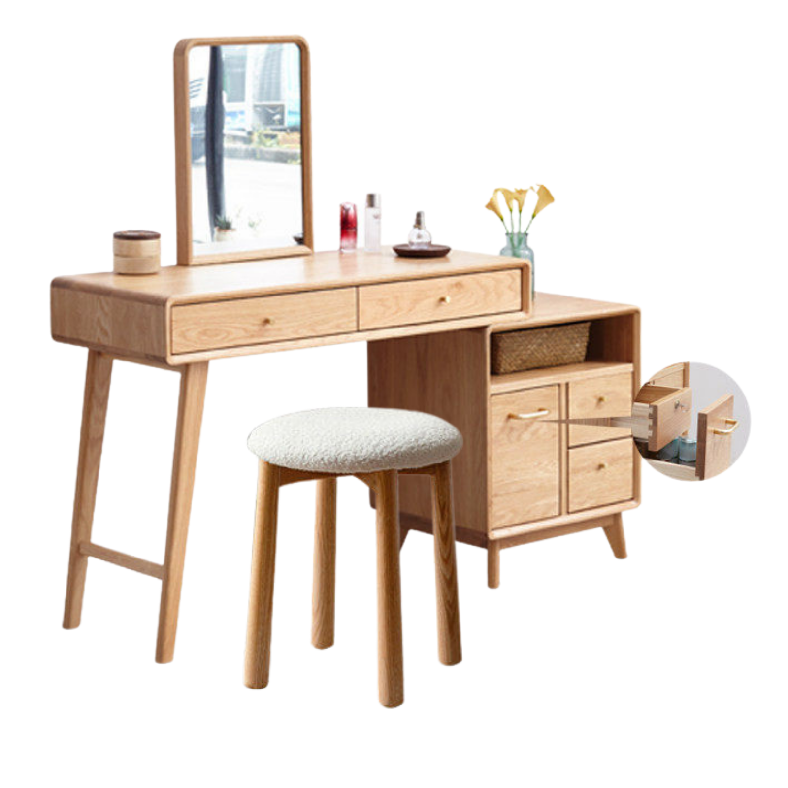 Oak Solid Wood Telescopic Vanity Table Cabinet.