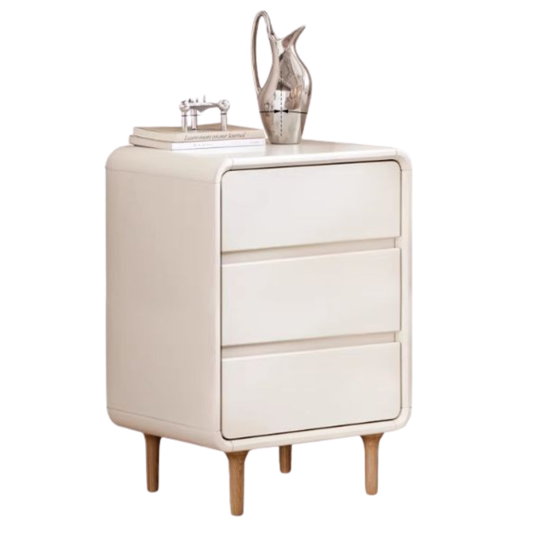 Solid Rubberwood Creamy Candy Style Nightstand.