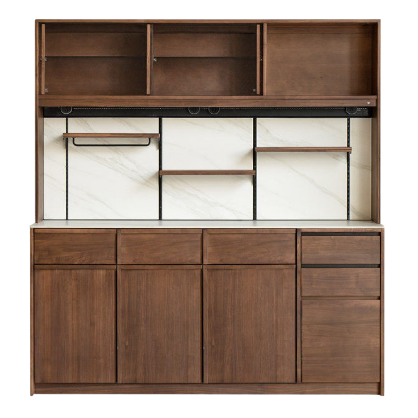 Black Walnut, Sandalwood, Ash Solid Wood Dining Cabinet Antique Style Rock Board