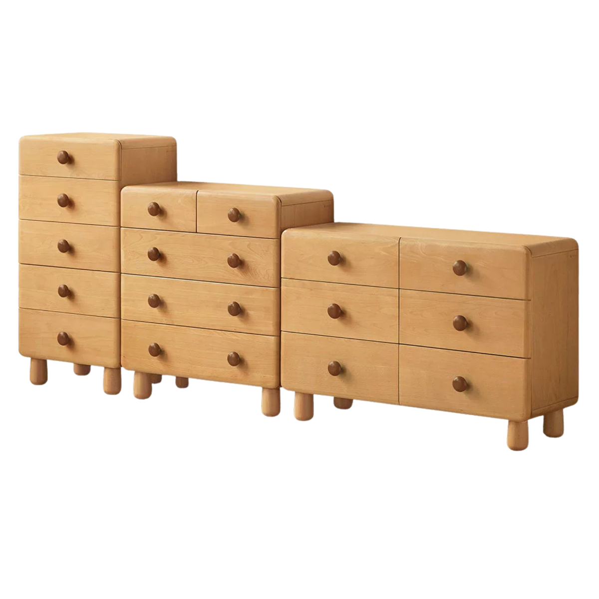 Beech Solid Wood, Solid Rubberwood Kids Combo Dresser with Round Wood Knobs