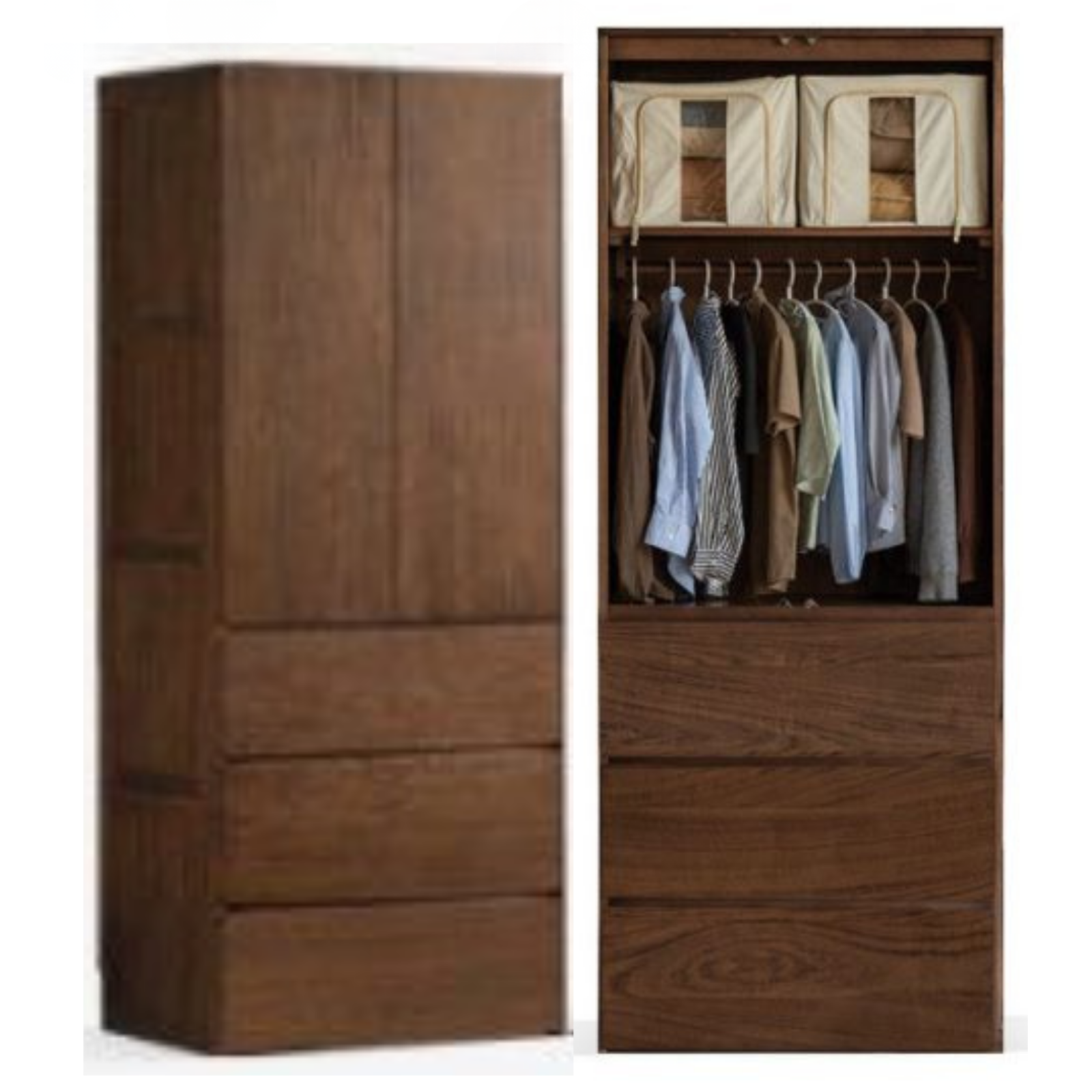 Black Walnut Solid Wood Wardrobe with Italian Style and Storage Cabinet