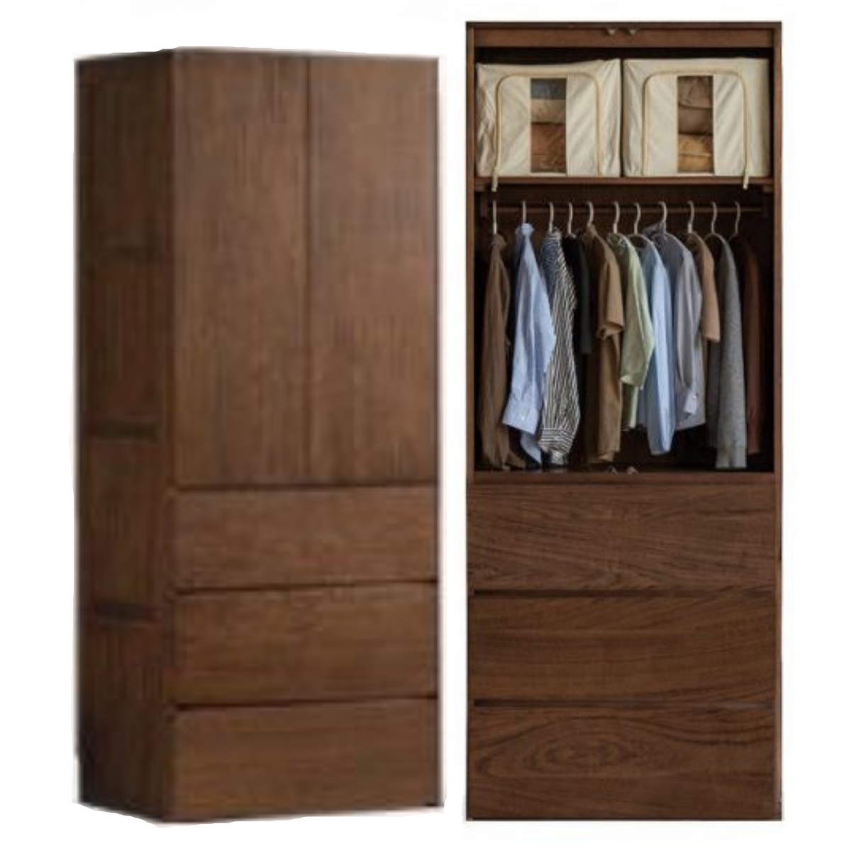 Black Walnut Solid Wood Wardrobe with Italian Style and Storage Cabinet