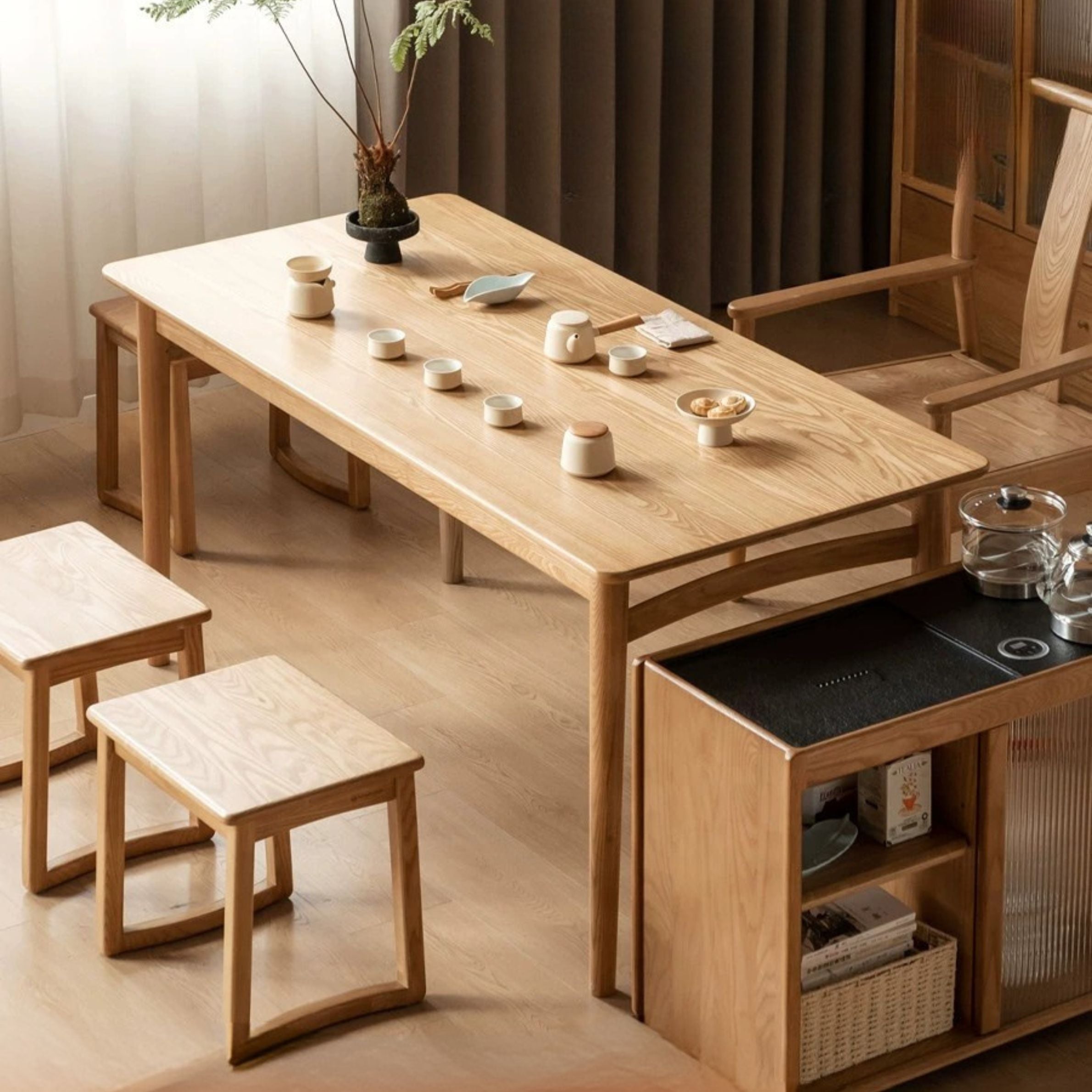 Ash Solid Wood Modern Dual-Purpose Tea Table.