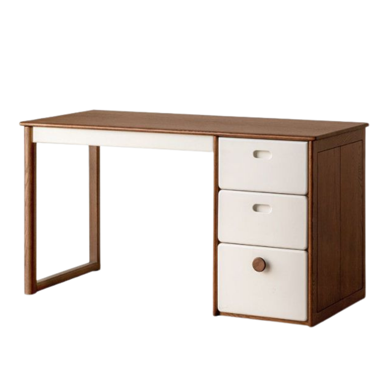 Oak Solid Wood Retro Style Kids Study Desk with Integrated Bookshelf