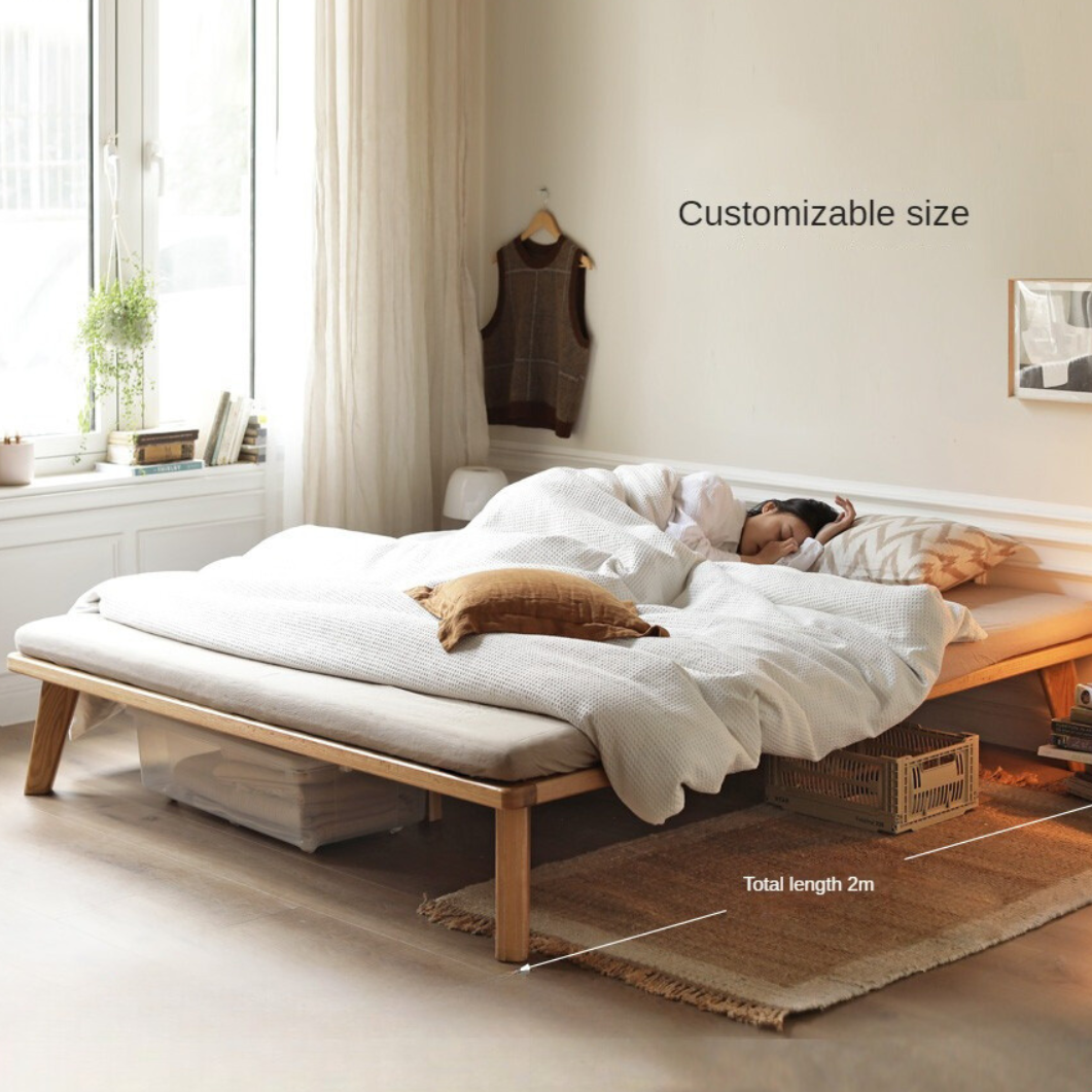 Oak solid wood platform bed, headboard-free bed