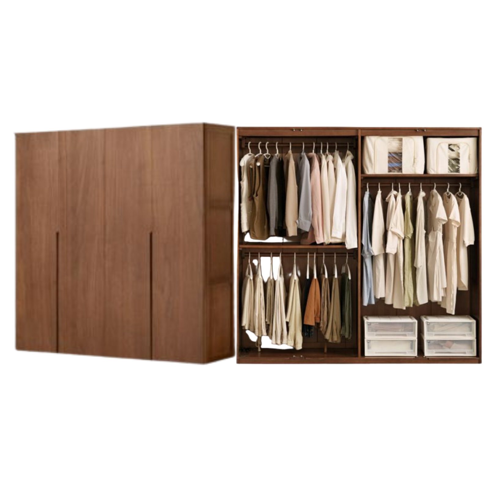 Black Walnut, Sandalwood Solid Wood Modern Style Wardrobe