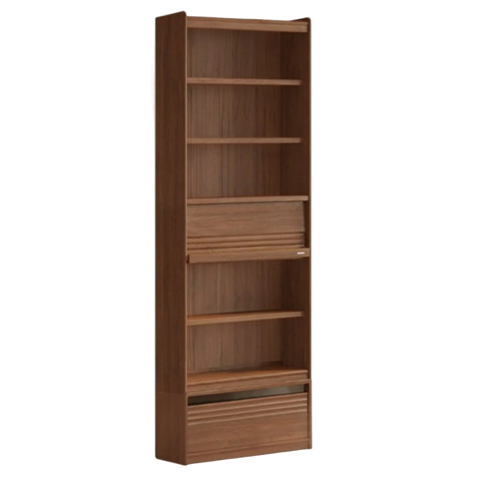 Black Walnut Solid Wood Integrated Wall Bookcase with Floor Display